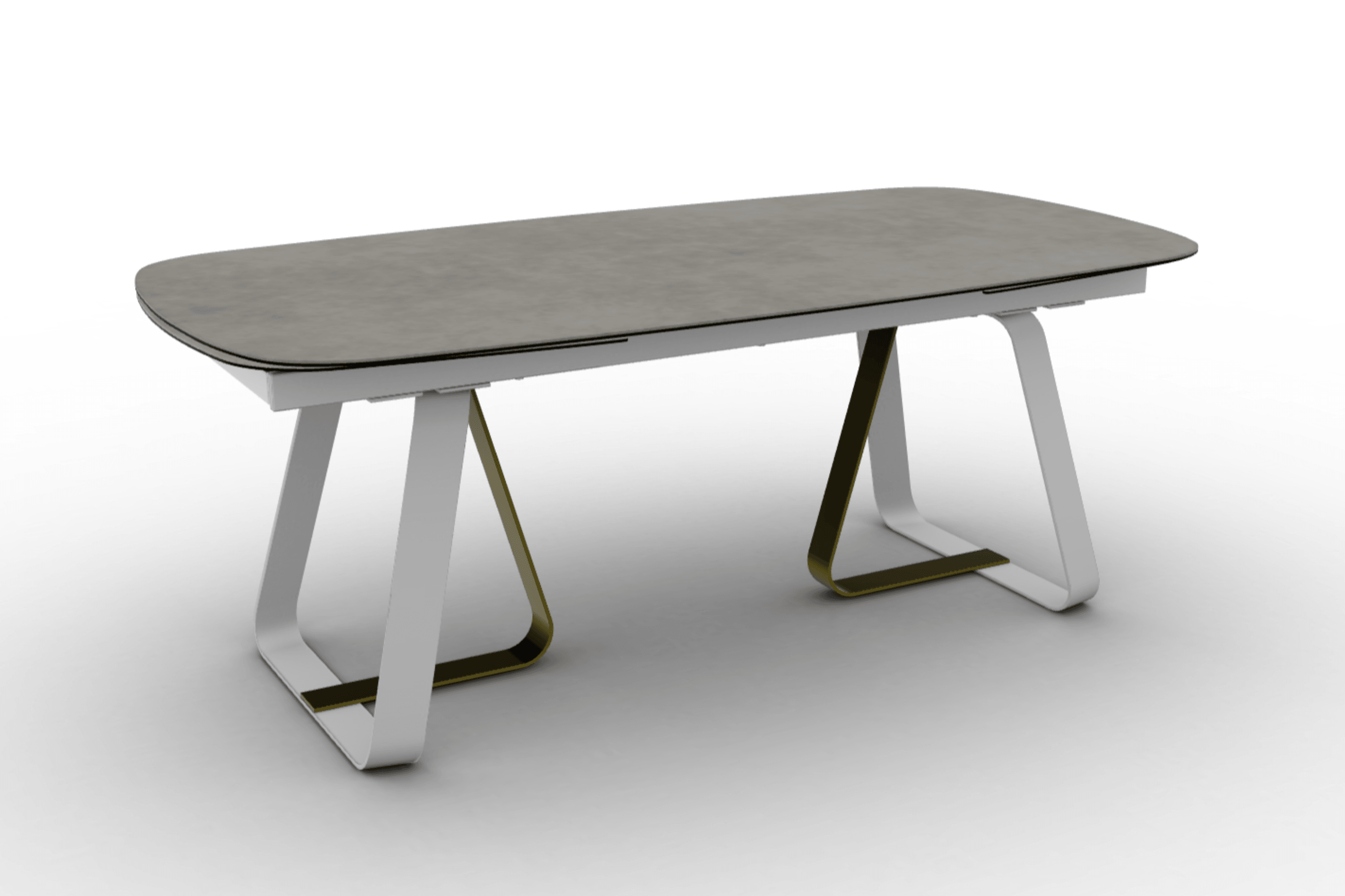 Stół rozkładany SUNSHINE jasnoszara ceramika Calligaris matowa biel matowy mosiądz Eye on Design