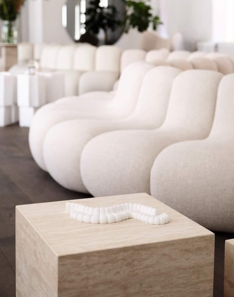 Stolik boczny CUBISM piaskowy z trawertynu NORR11 Eye on Design