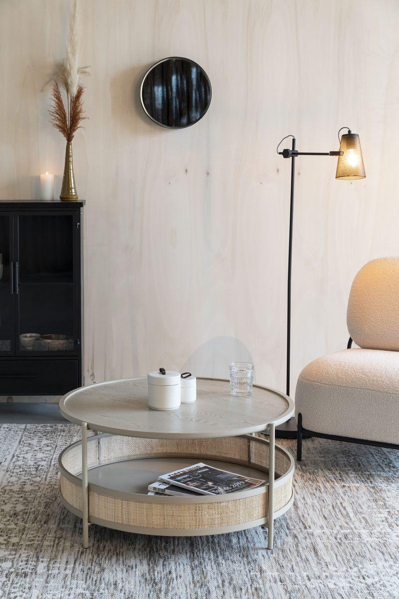 Stolik kawowy okrągły MAKOTO piaskowy z rattanem White Label Living Eye on Design