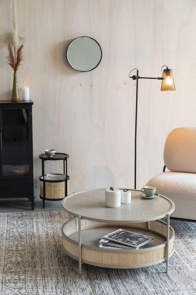 Stolik kawowy okrągły MAKOTO piaskowy z rattanem White Label Living Eye on Design
