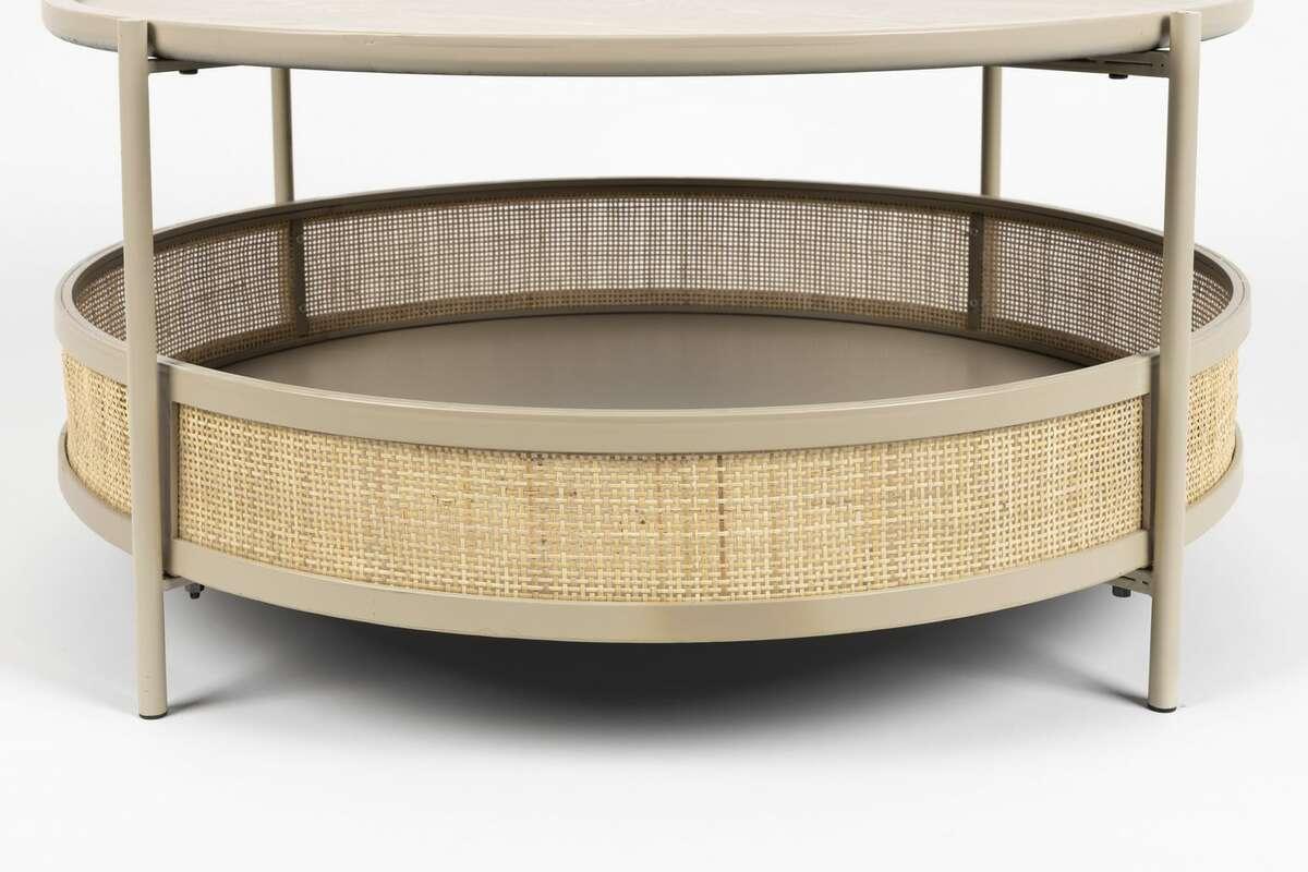 Stolik kawowy okrągły MAKOTO piaskowy z rattanem White Label Living Eye on Design