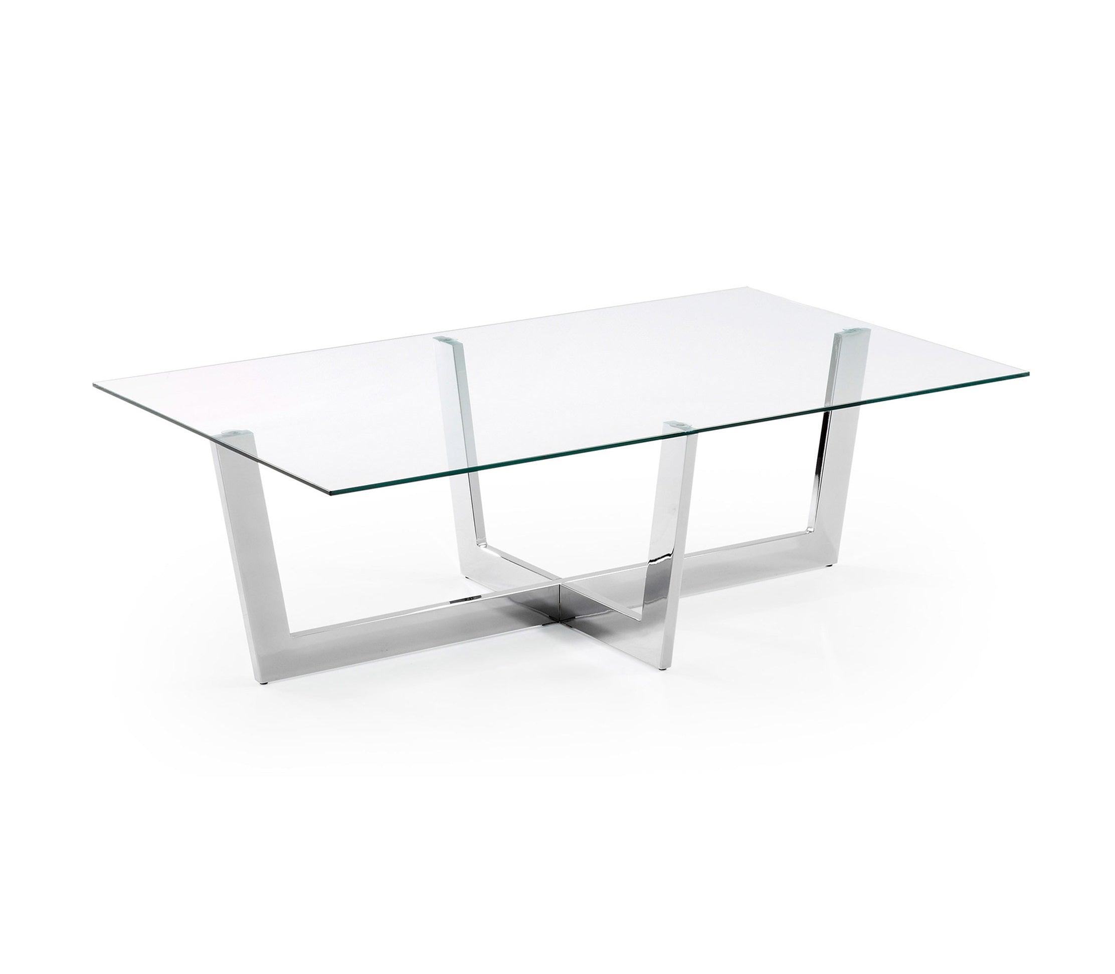 Stolik kawowy PLAM przezroczyste szkło ze stalową podstawą La Forma Eye on Design