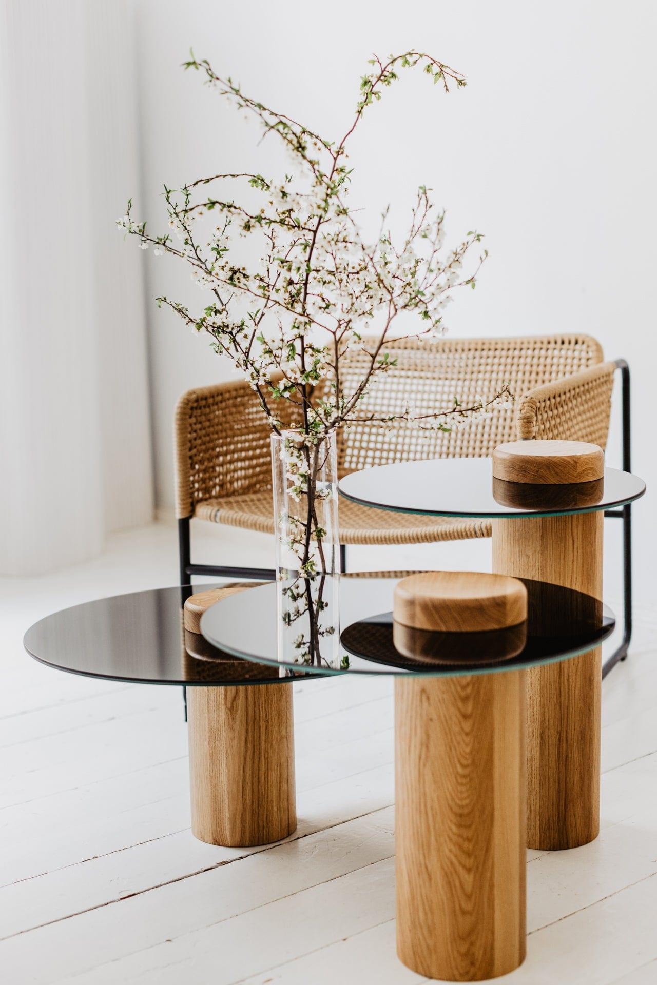 Stolik TYK MIDI dąb naturalny z lustrzanym blatem Nordifra Eye on Design