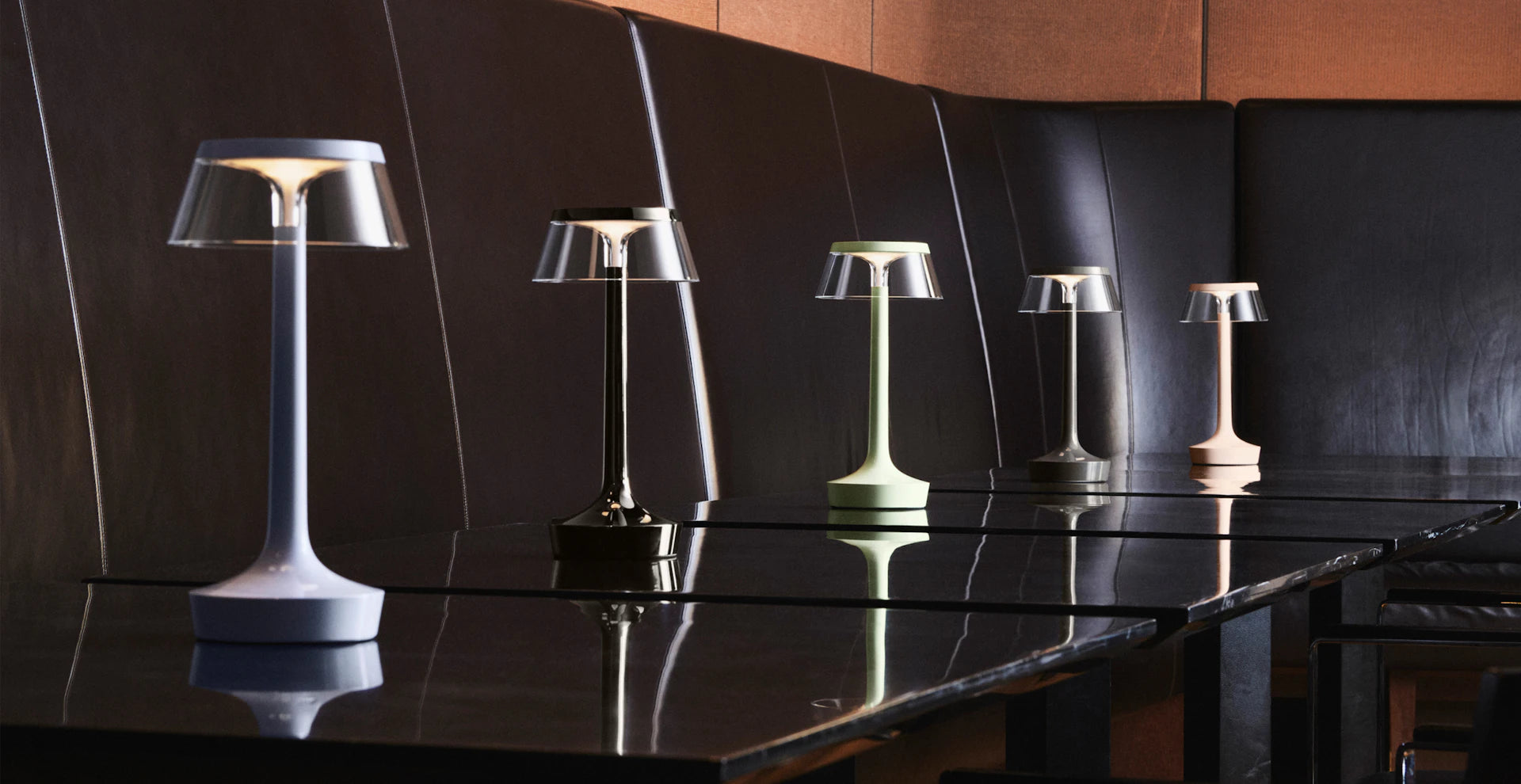 Portable lamp BON JOUR UNPLUGGED blue with transparent shade