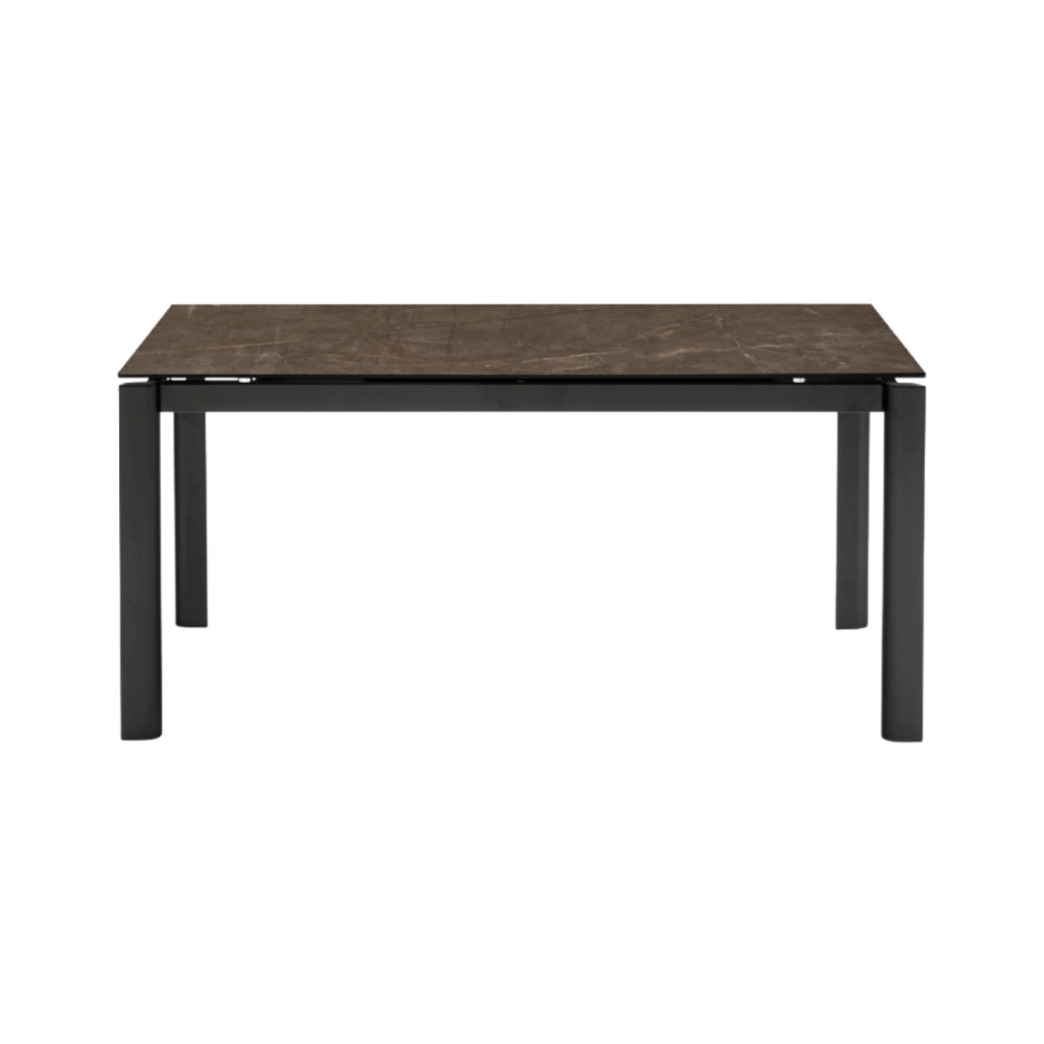 Uittrekbare tafel STREAM met een bruine blad en een zwarte basis