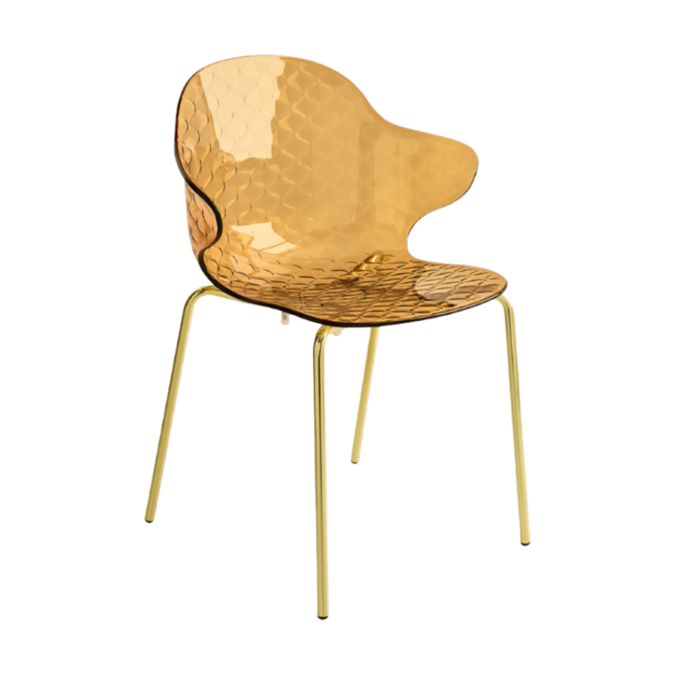 SAINT TROPEZ chair with a brown seat and a golden metal base