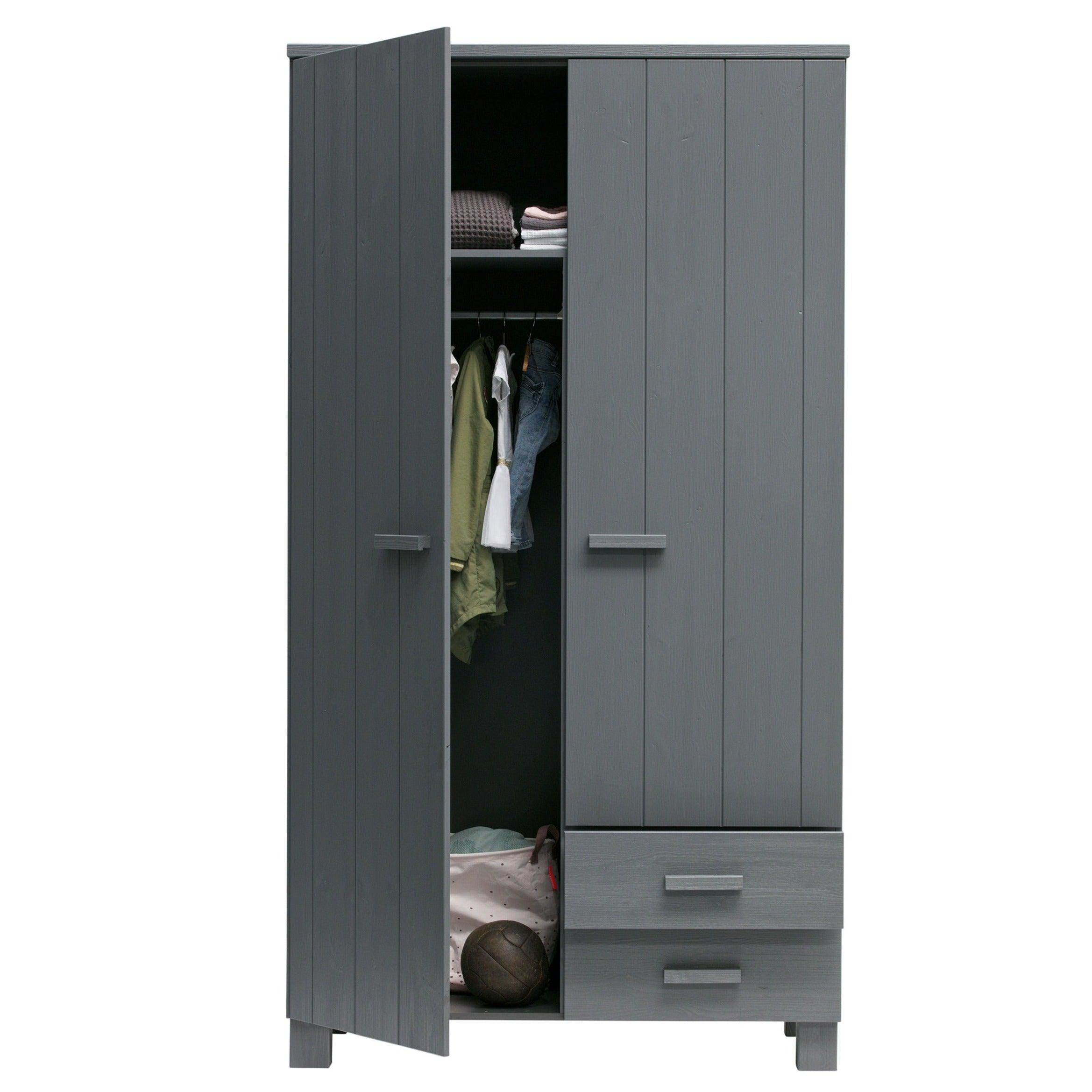 Szafa 2-drzwiowa w stylu boho DENNIS grafitowy Woood Eye on Design