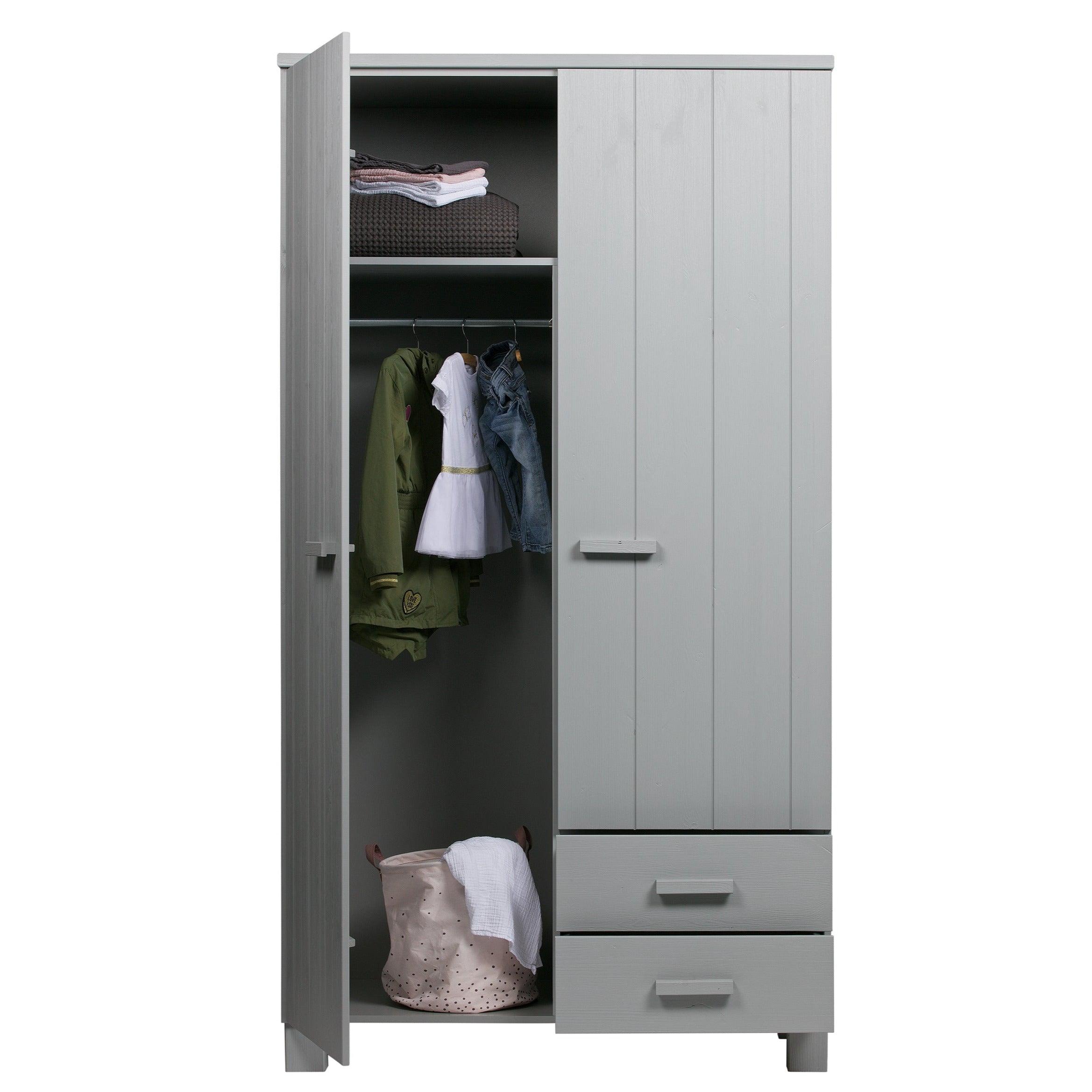 Szafa 2-drzwiowa w stylu boho DENNIS szary Woood Eye on Design