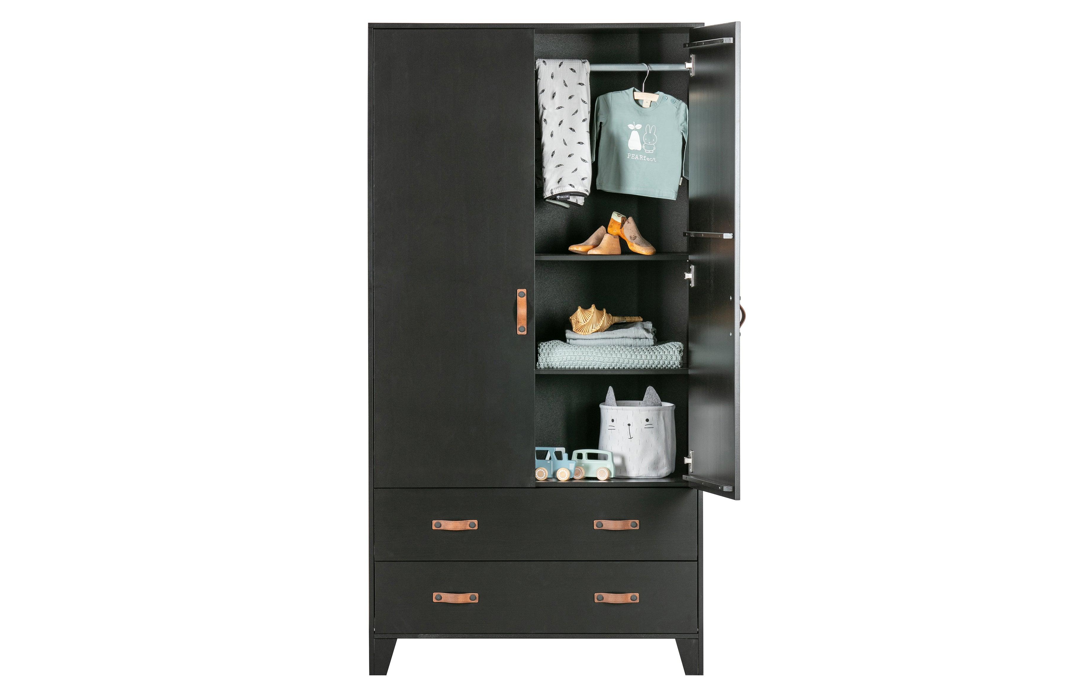 Szafa 2-drzwiowa z szufladami DIAN czarne drewno Woood Eye on Design