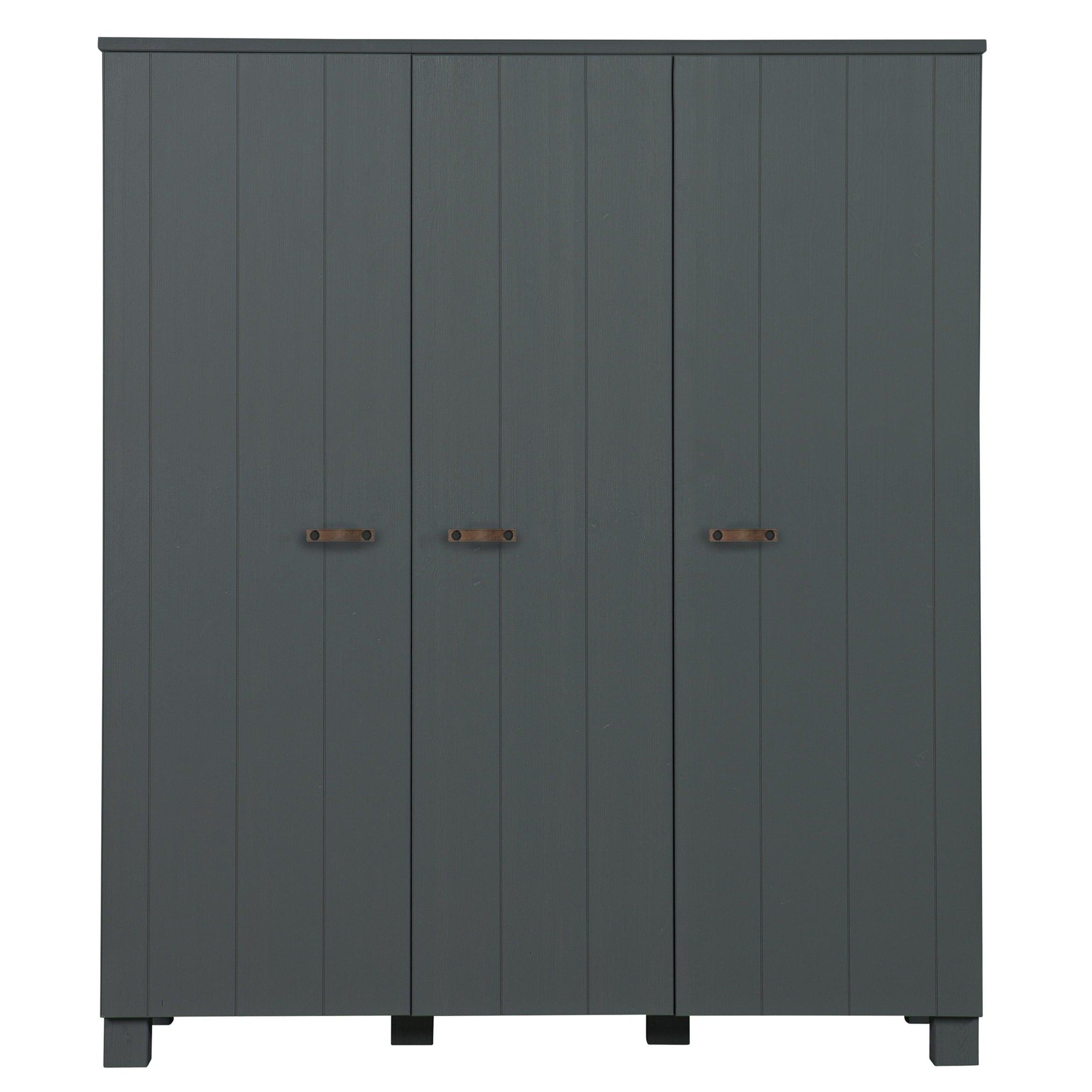 Szafa 3-drzwiowa w stylu boho DENNIS grafitowy Woood skórzany Eye on Design