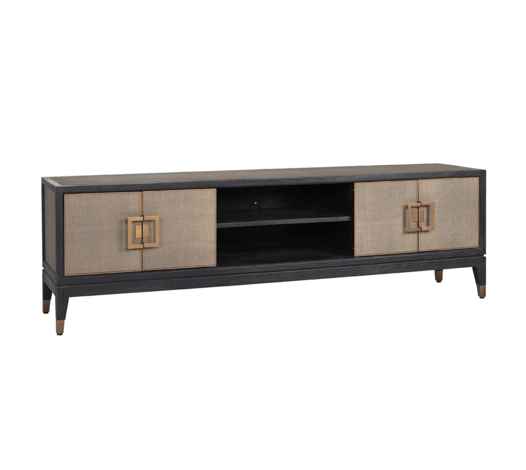 Szafka RTV BLOOMINGVILLE drewno dębowe ze złotym Richmond Interiors Eye on Design