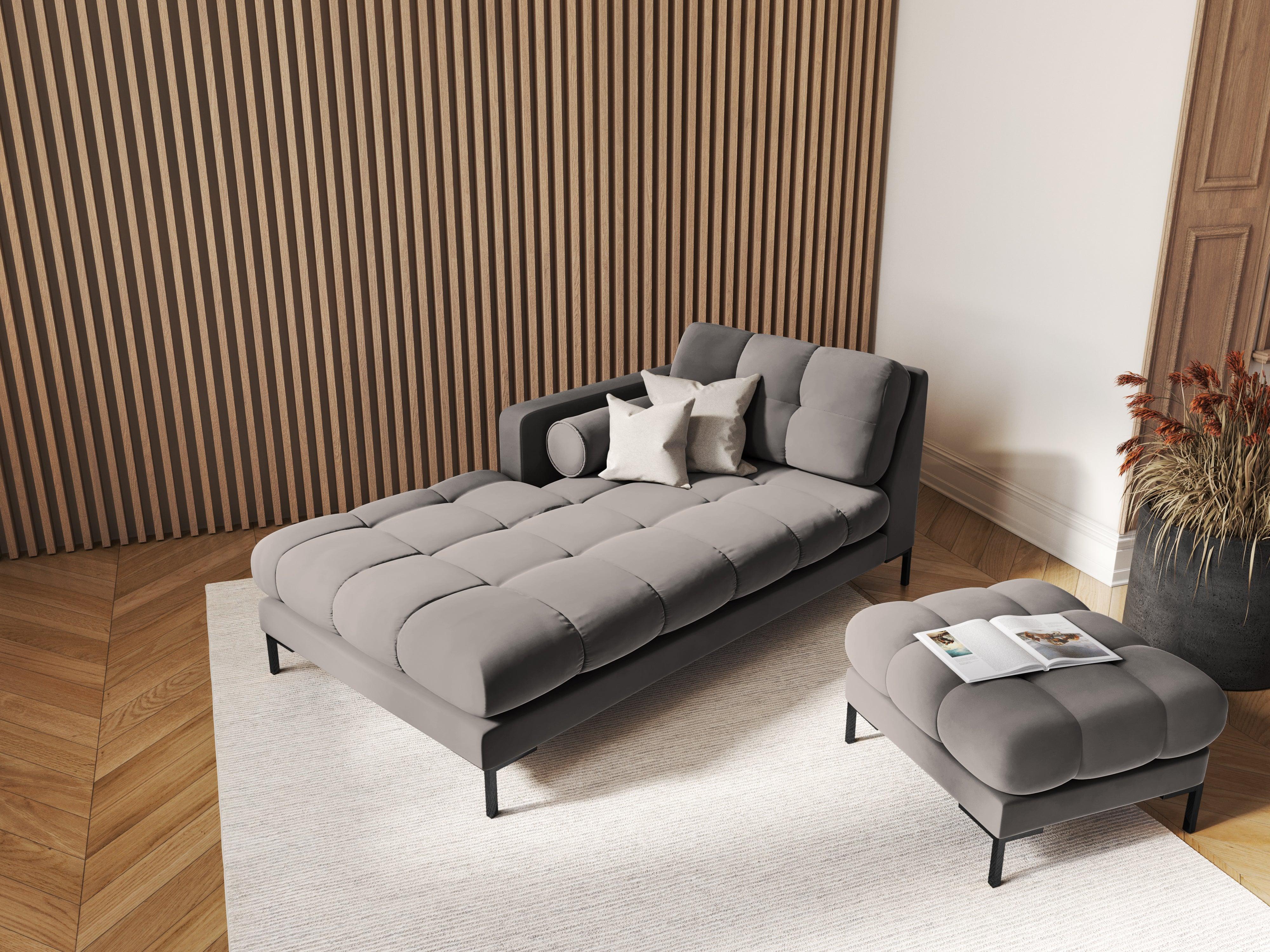 Szezlong aksamitny lewostronny BALI jasnoszary z czarną podstawą Cosmopolitan Design Eye on Design