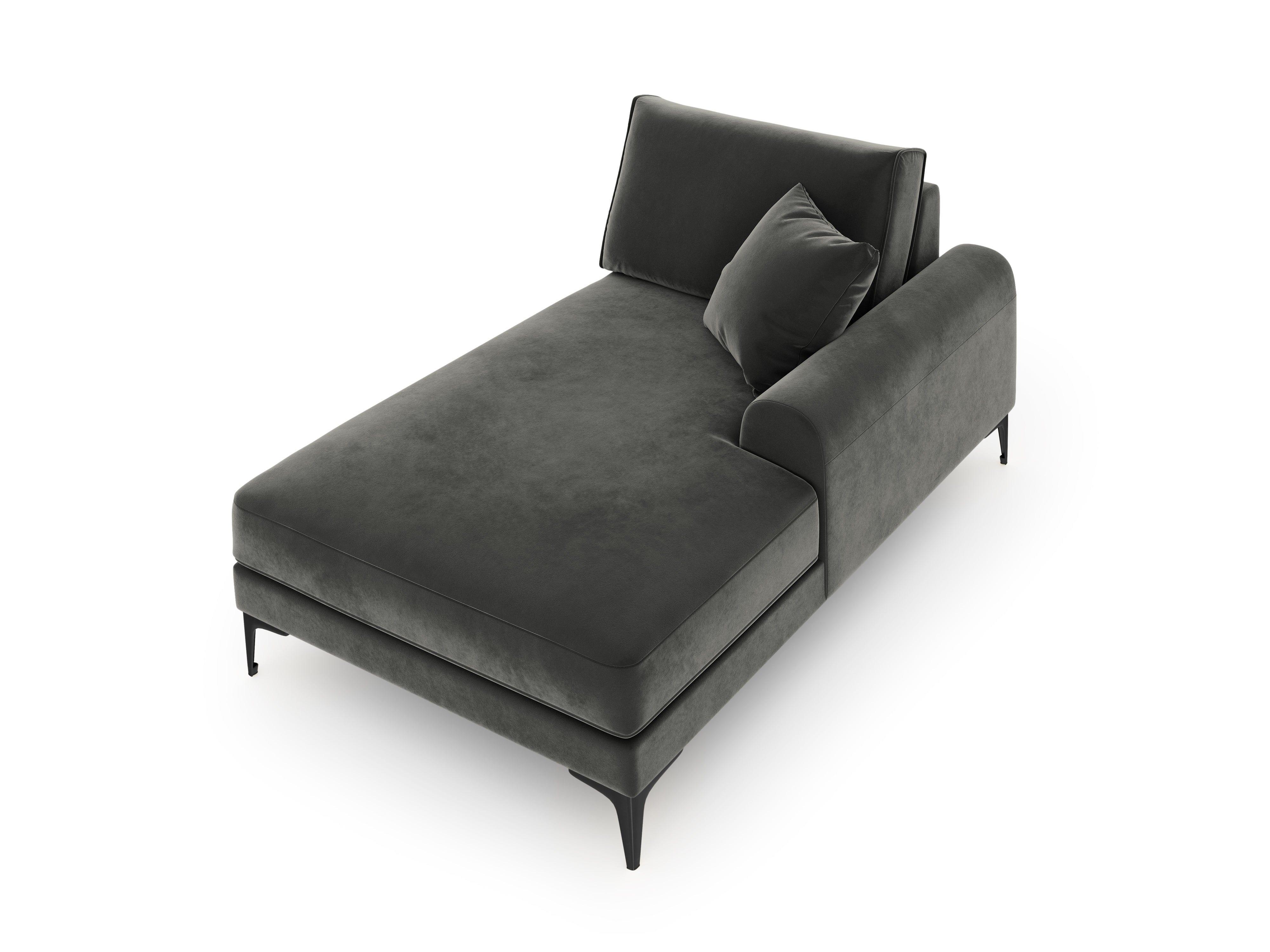 Szezlong aksamitny prawostronny MADARA ciemnoszary z czarną podstawą Mazzini Sofas Eye on Design