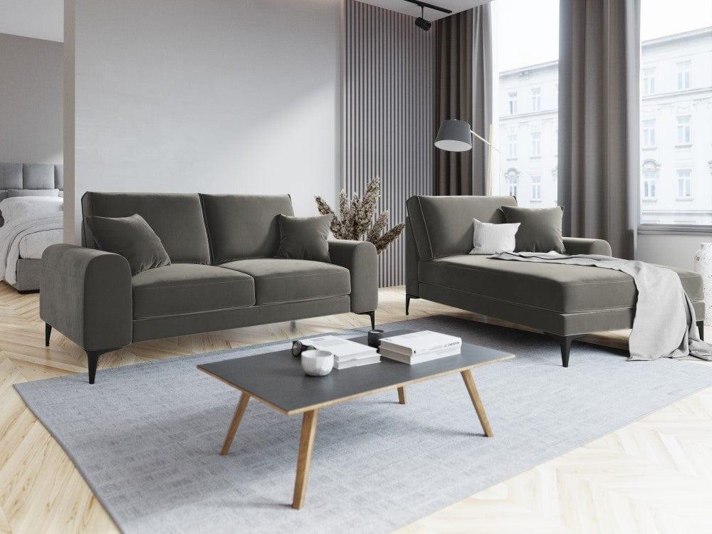 Szezlong aksamitny prawostronny MADARA szary z czarną podstawą Mazzini Sofas Eye on Design