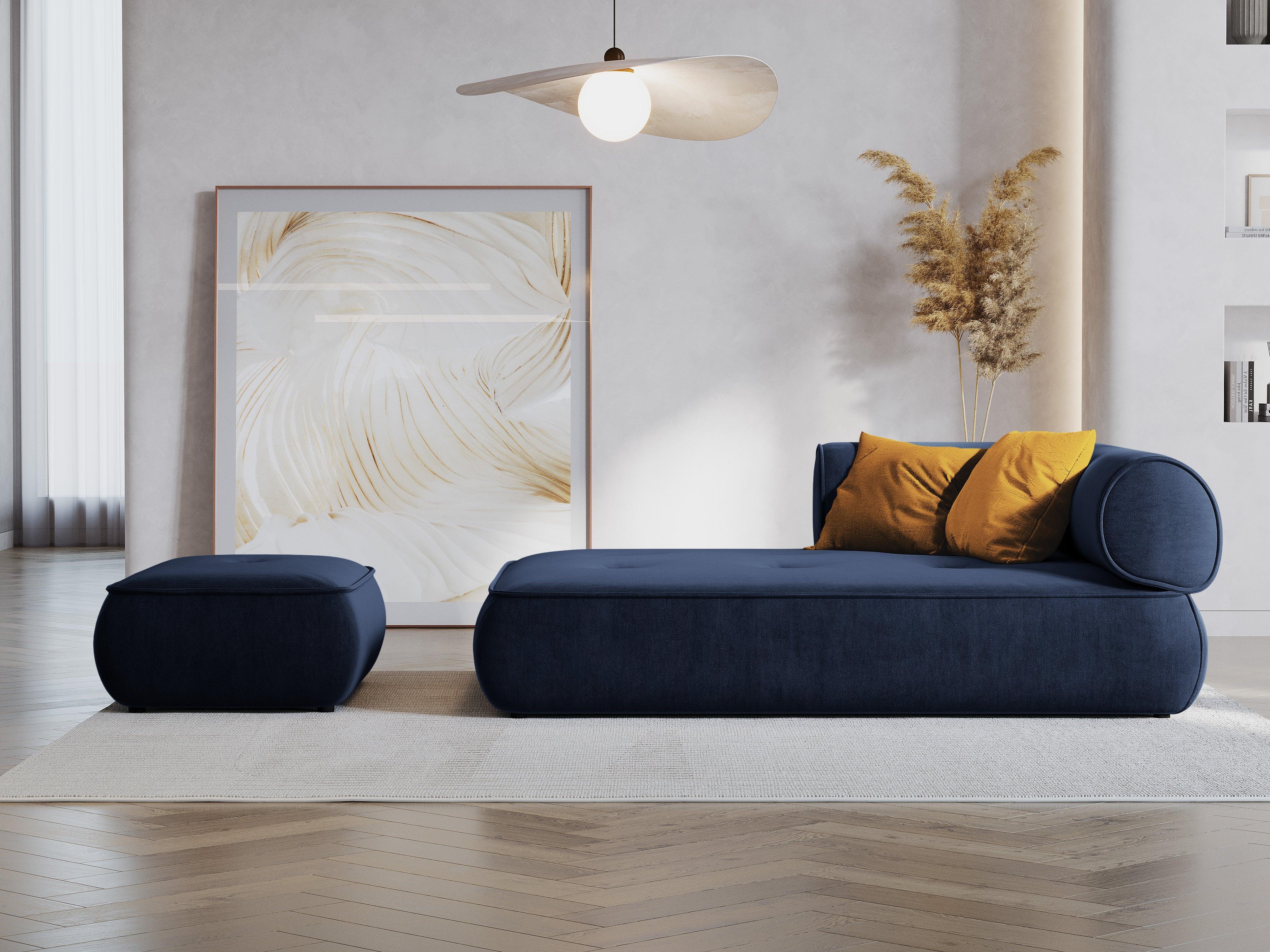 Szezlong w tkaninie szenilowej lewostronny LILY ciemnoniebieski Maison Heritage Eye on Design