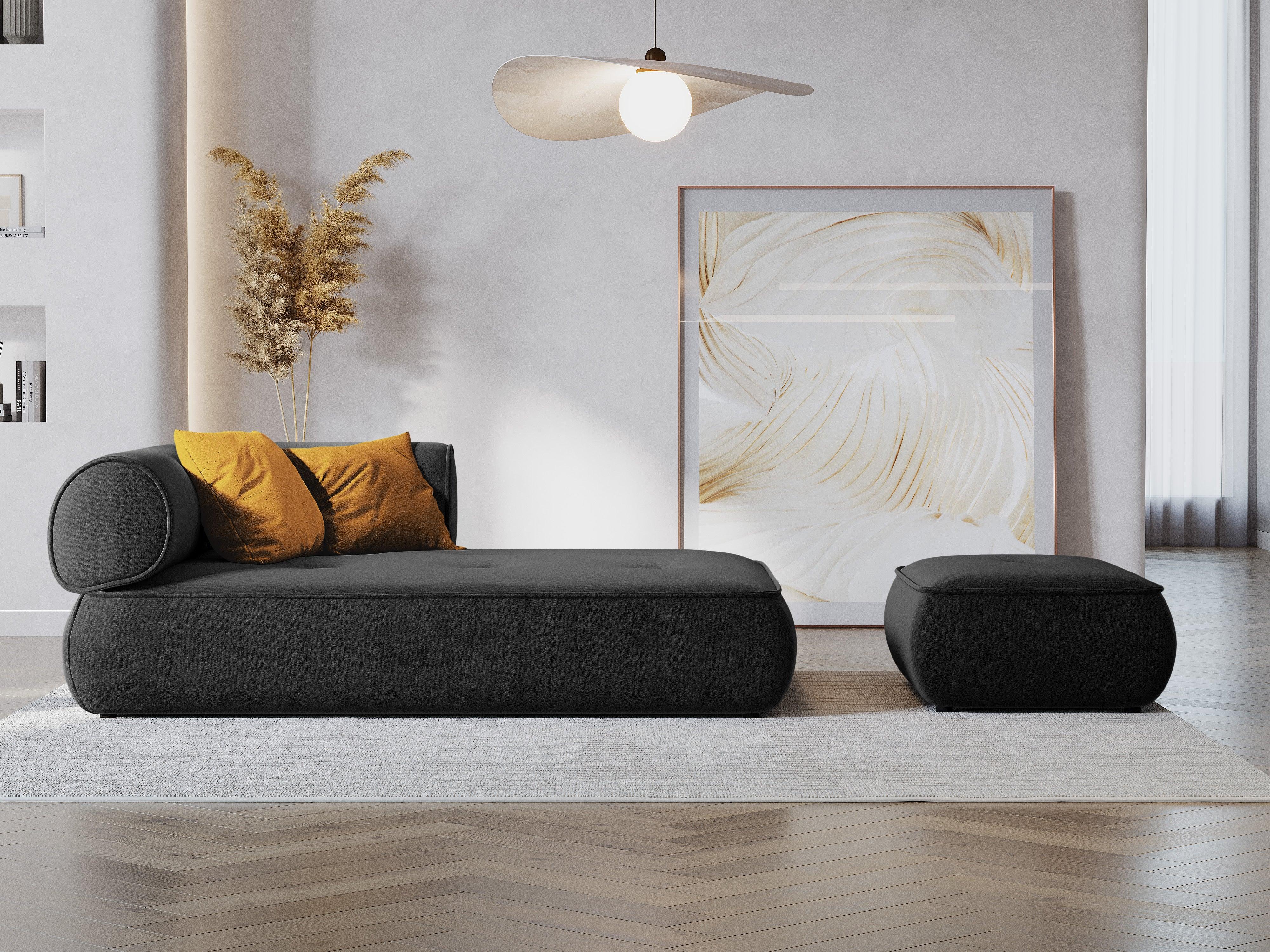 Szezlong w tkaninie szenilowej prawostronny LILY antracytowy Maison Heritage Eye on Design