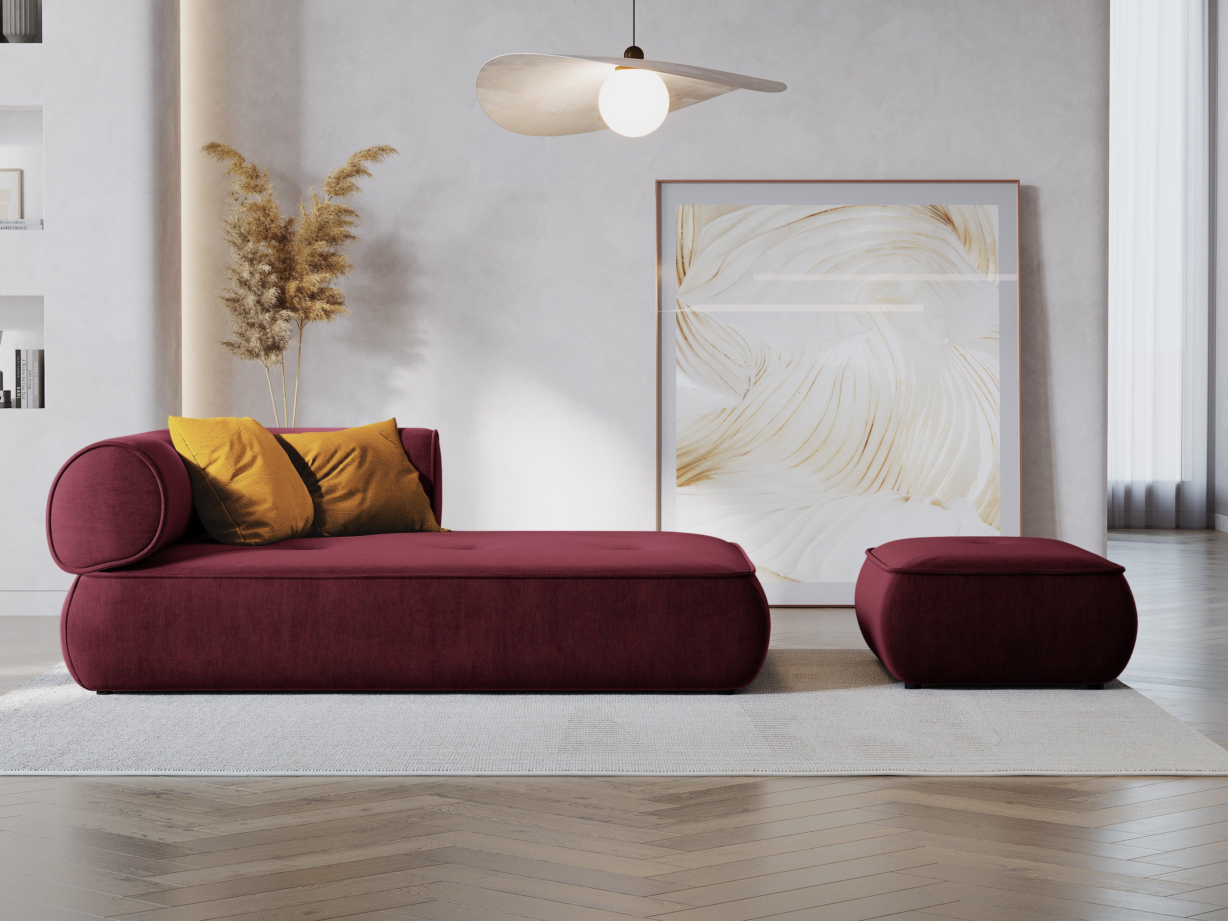 Szezlong w tkaninie szenilowej prawostronny LILY burgundowy Maison Heritage Eye on Design