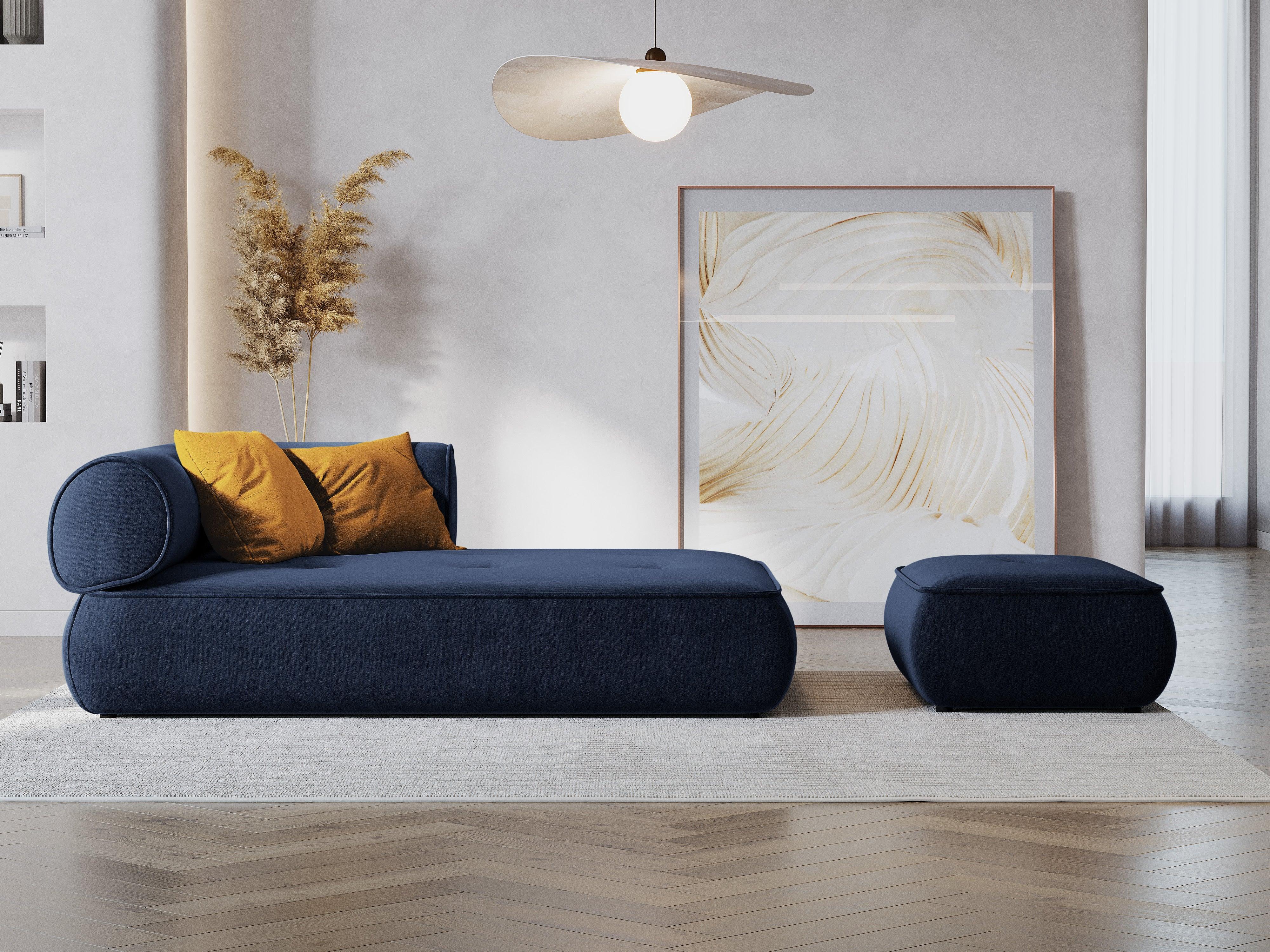 Szezlong w tkaninie szenilowej prawostronny LILY ciemnoniebieski Maison Heritage Eye on Design