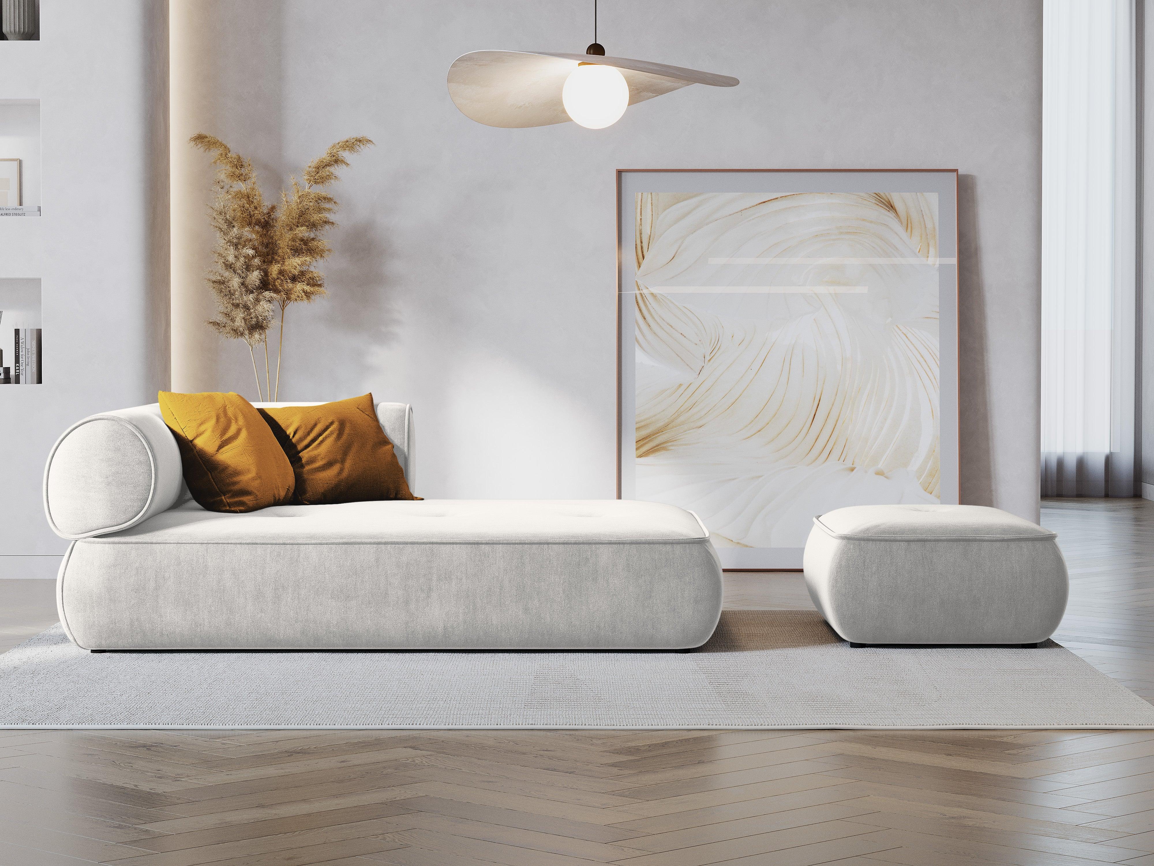 Szezlong w tkaninie szenilowej prawostronny LILY srebrny Maison Heritage Eye on Design