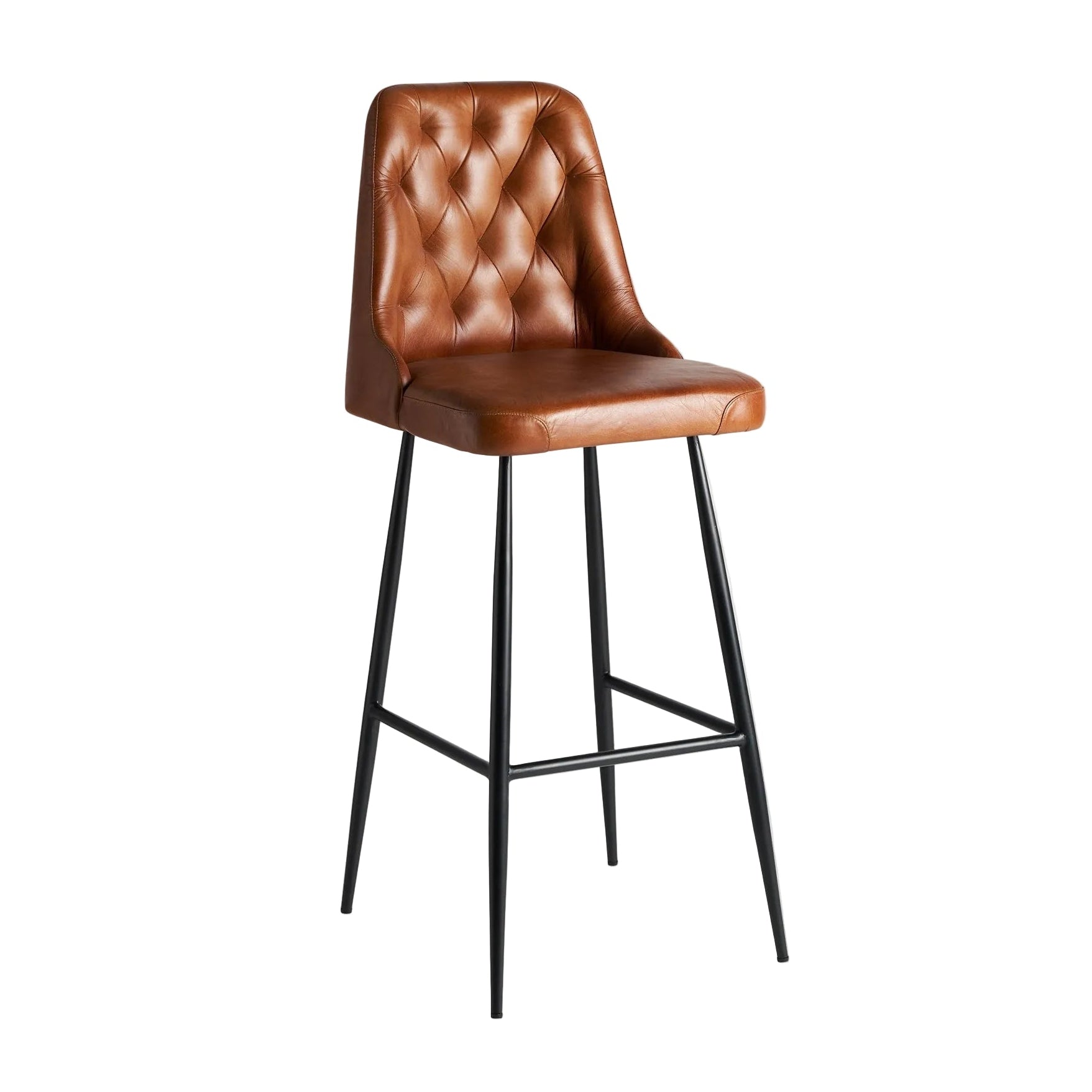 DEXTER Bar Stool Brown Leather with Black Base
