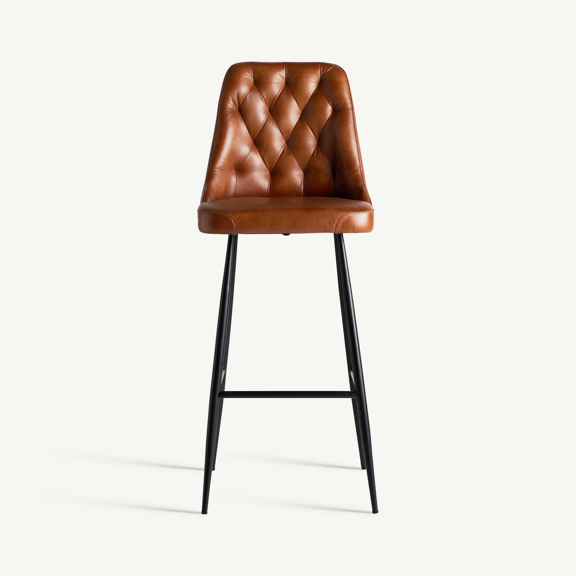 DEXTER Bar Stool Brown Leather with Black Base