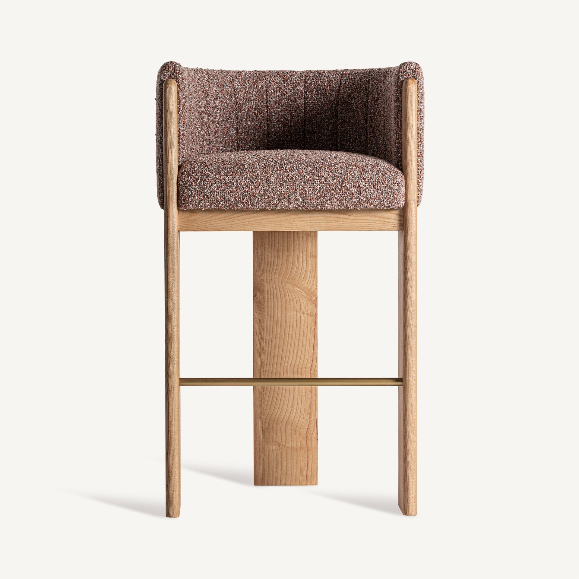 SERNIE Bar Stool in Brown with Oak Base