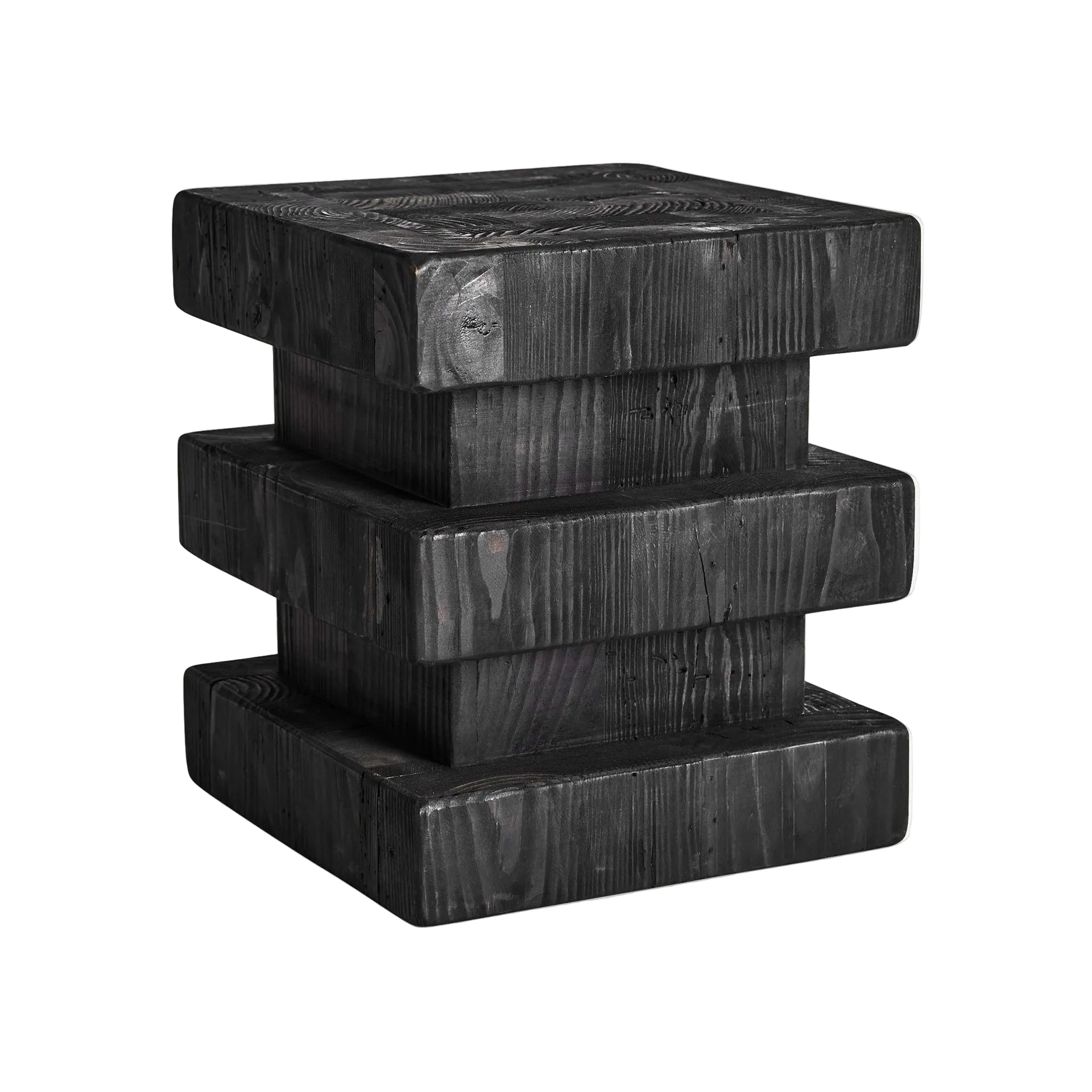 VIEVY Stool in Recycled Black Pine Wood