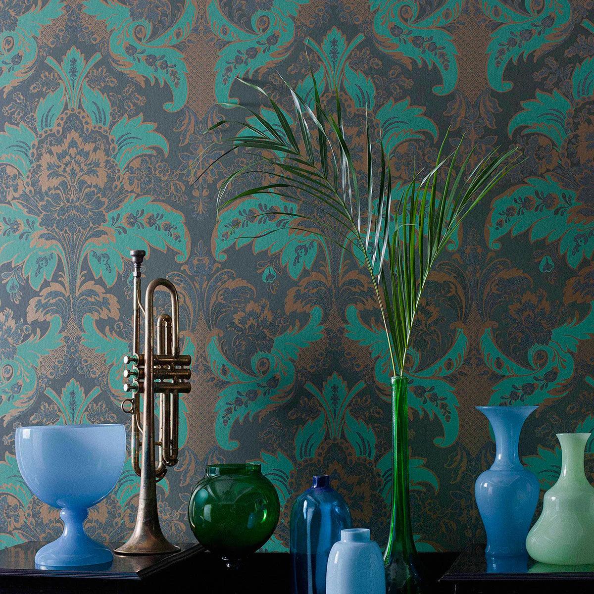 Metalltapete mit Ornamenten ALBEMARLE - Aldwych glitzerndes Silber