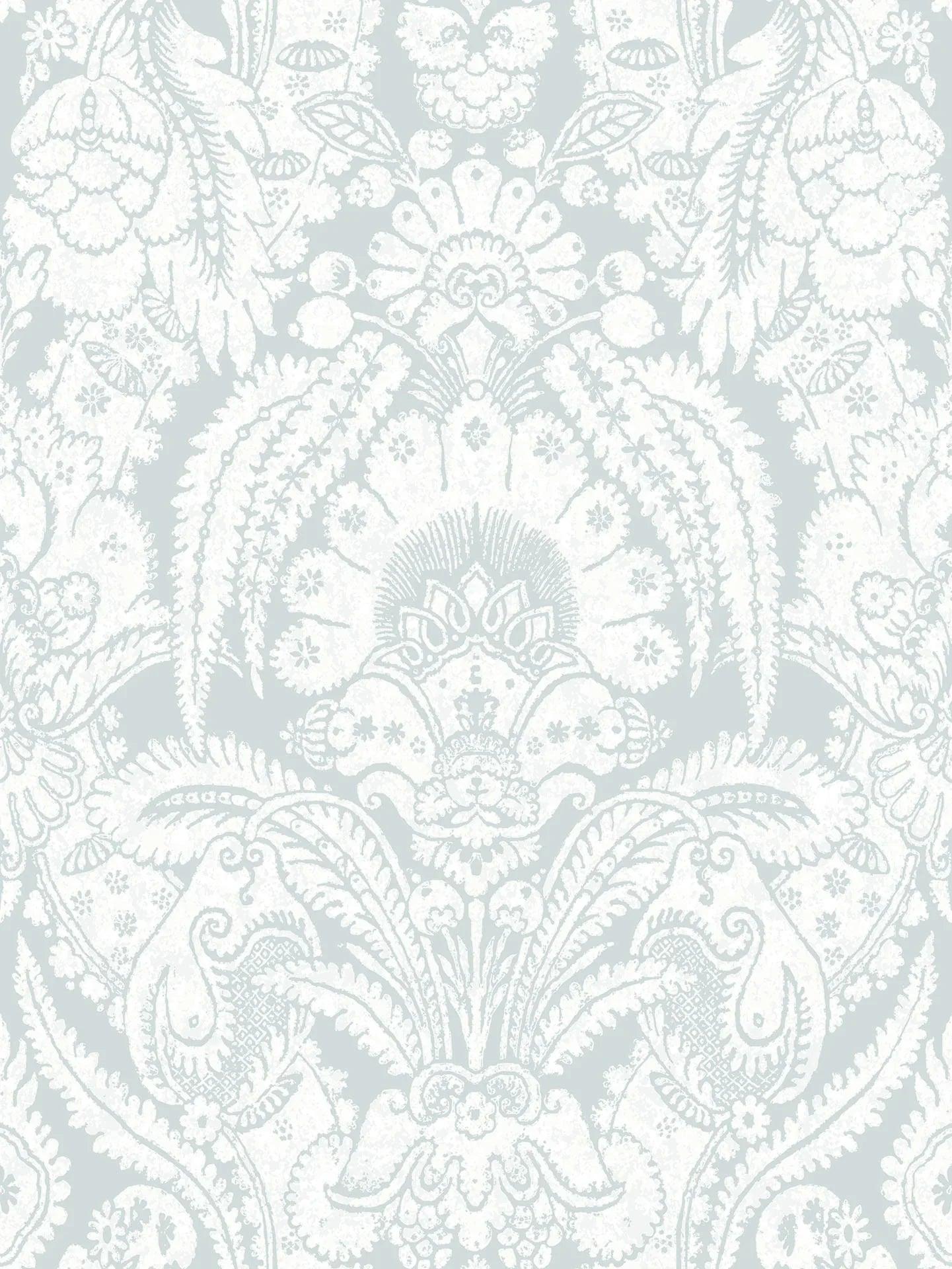 Tapeta z motywem roślinnym z ornamentami ALBEMARLE - Chatterton biały na błękicie, marka Cole & Son