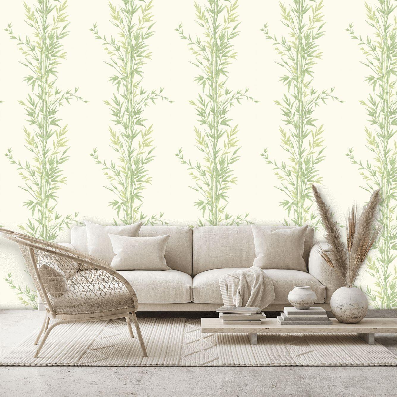 Wallpaper with a plant motif of bamboo shoots ARCHIVE ANTHOLOGY - Gray bamboo on white