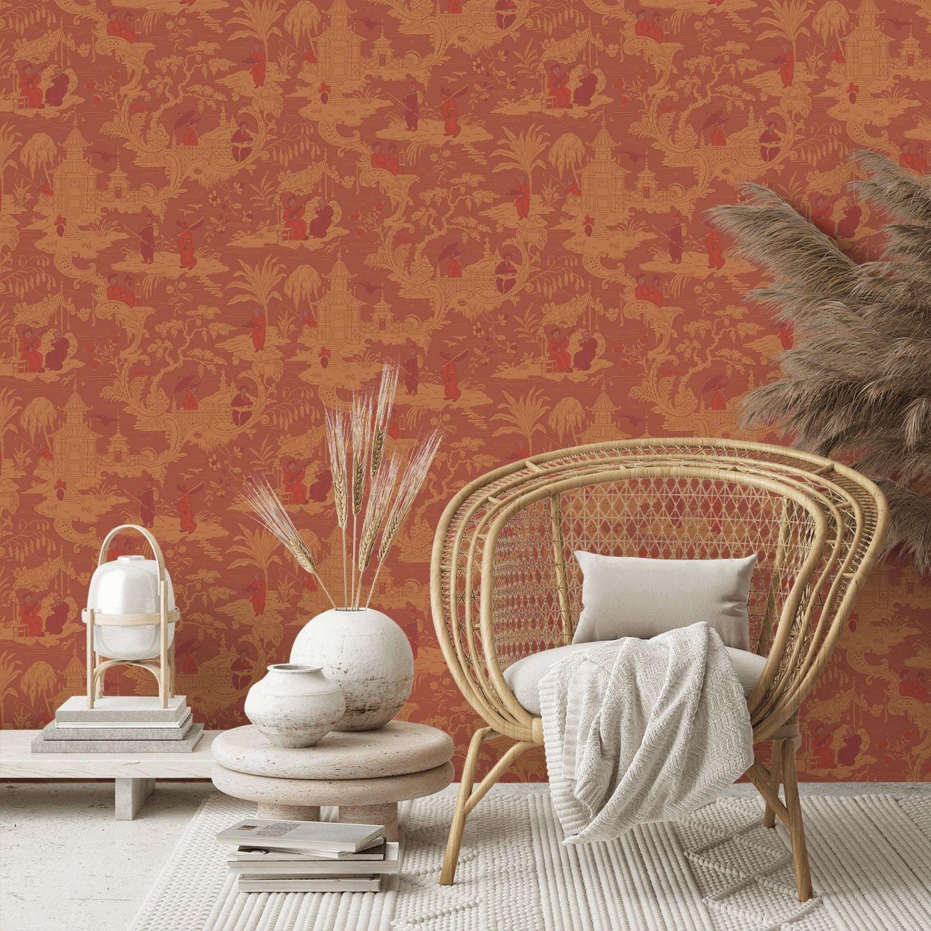 Behang met oosters motief ARCHIVE ANTHOLOGY - Chinese Toile houtskool