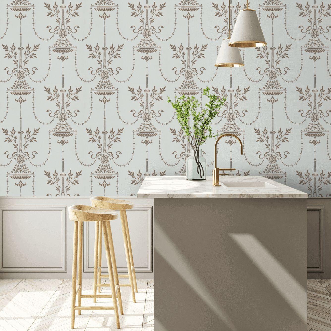 Wallpaper with an ornament motif ARCHIVE TRADITIONAL - Dorset metallic gold on red