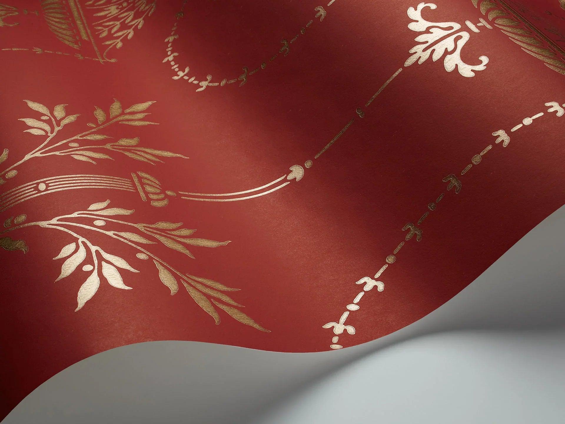 Tapeta ARCHIVE TRADITIONAL - Dorset metaliczne złoto na czerwonym Cole & Son Eye on Design