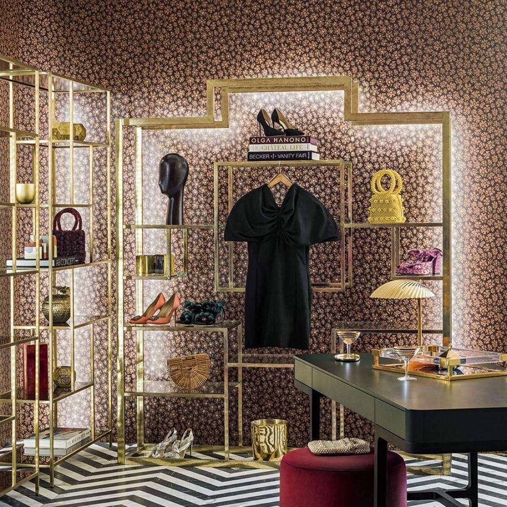 Behang met abstract patroon ARDMORE JABULA - Savanna Shell bruin en metallic goud