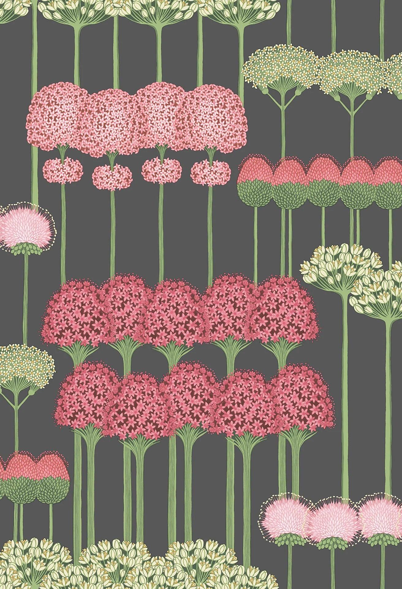 Tapeta z motywem roślinnym kwiatów BOTANICAL BOTANICA - Allium róż na czarnym, marka Cole & Son