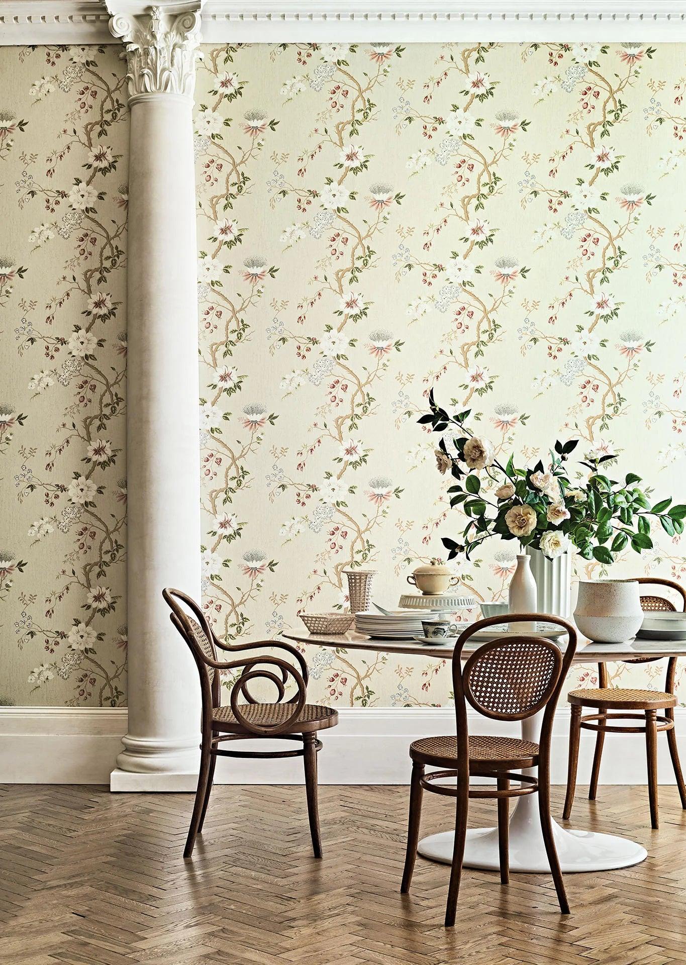 Botanical Floral Wallpaper - Black Camellia