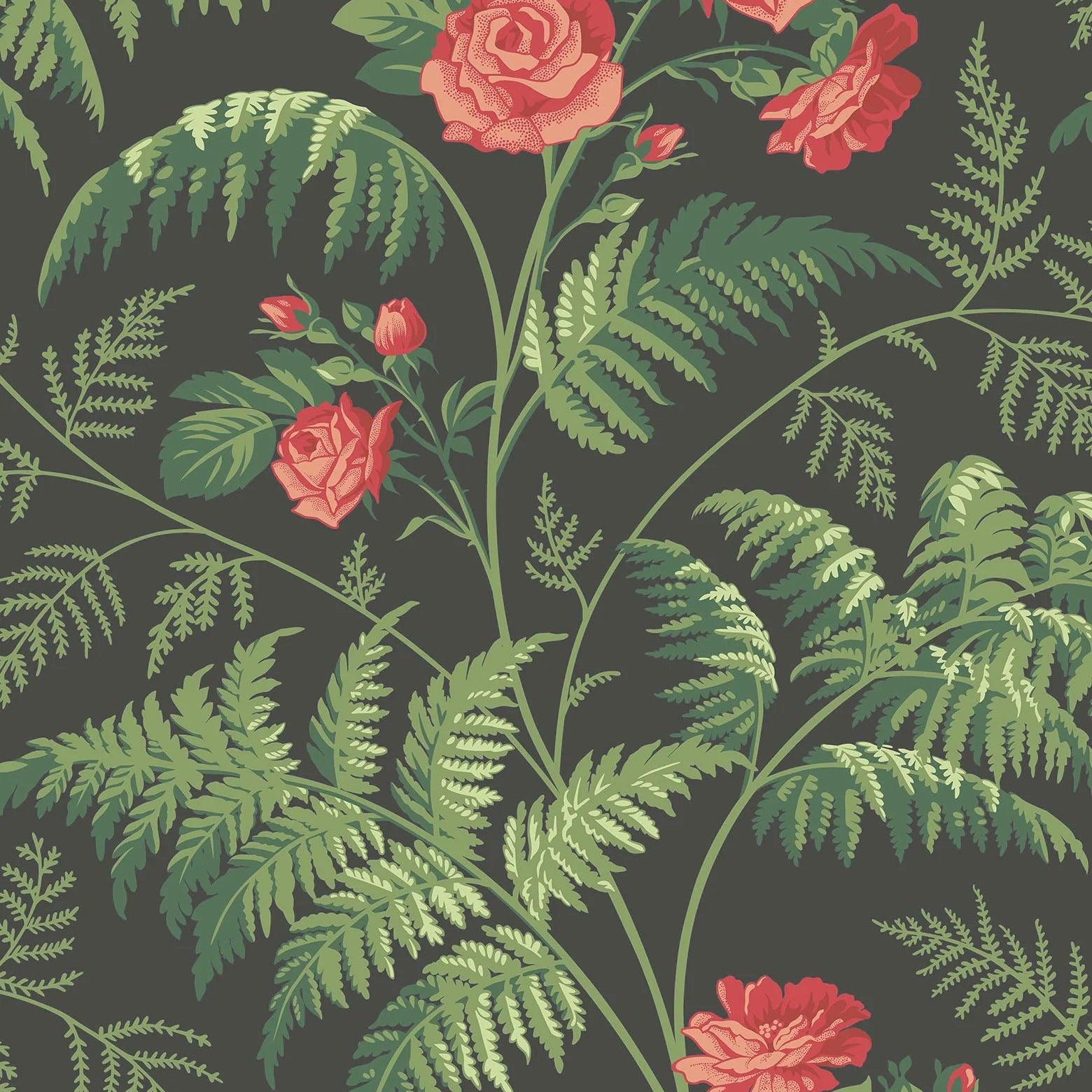 Tapeta z motywem roślinnym kwiatów i liści BOTANICAL BOTANICA - Rose czarny – Cole & Son