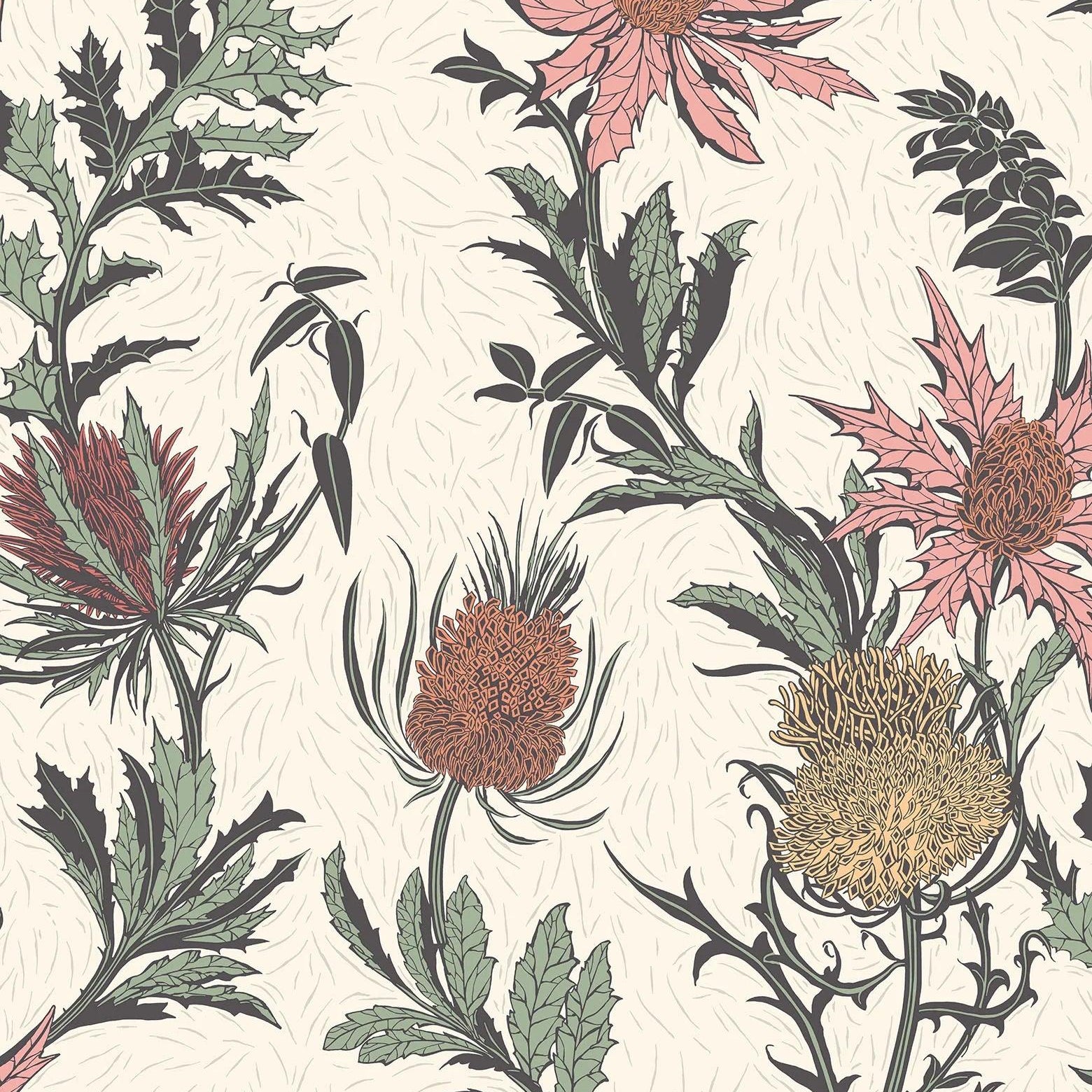 Tapeta z motywem roślinnym kwiatów i liści BOTANICAL BOTANICA - Thistle różowy – Cole & Son