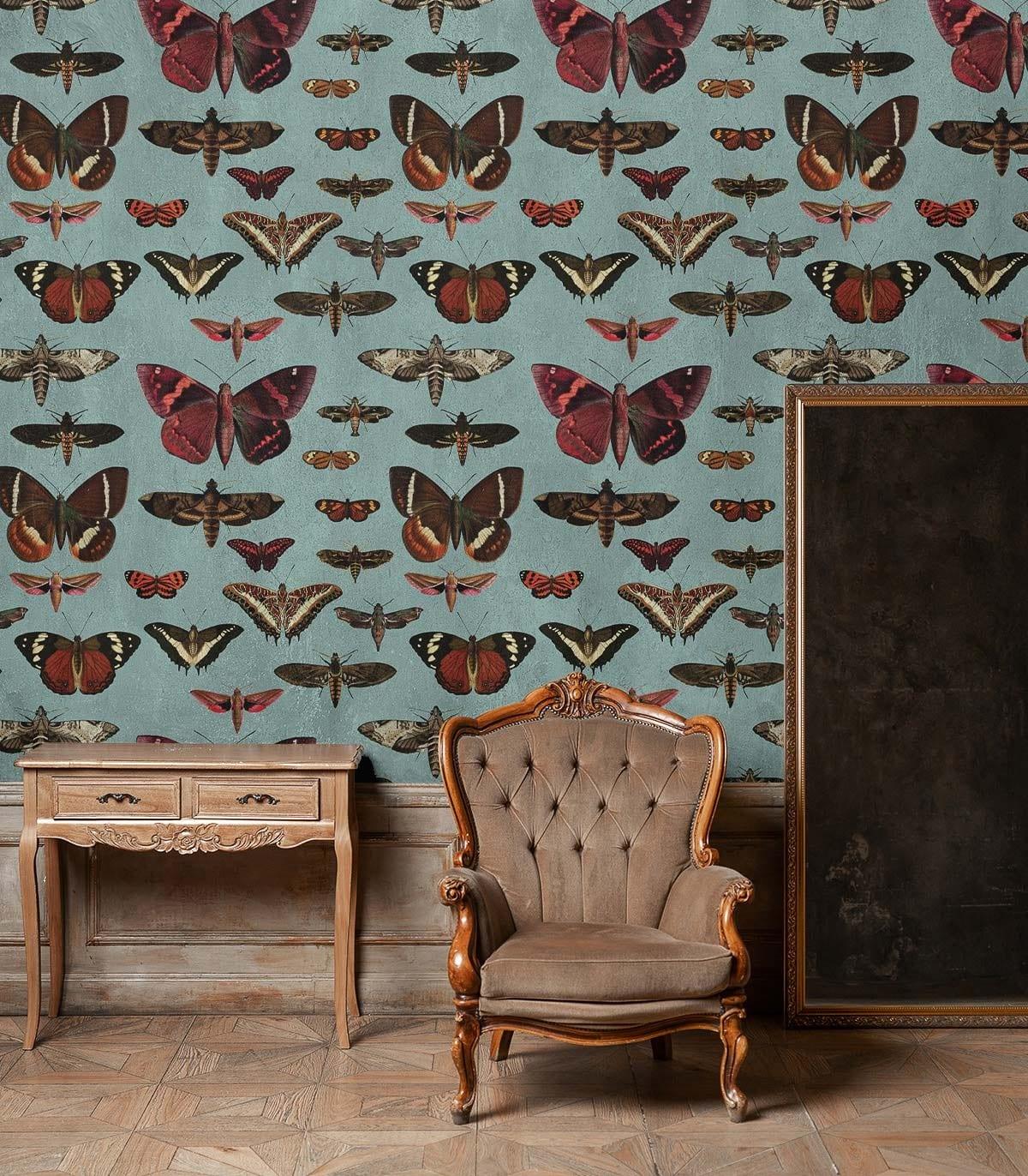 Tapeta BUTTERFLIES TURQUOISE Wallcolors Eye on Design