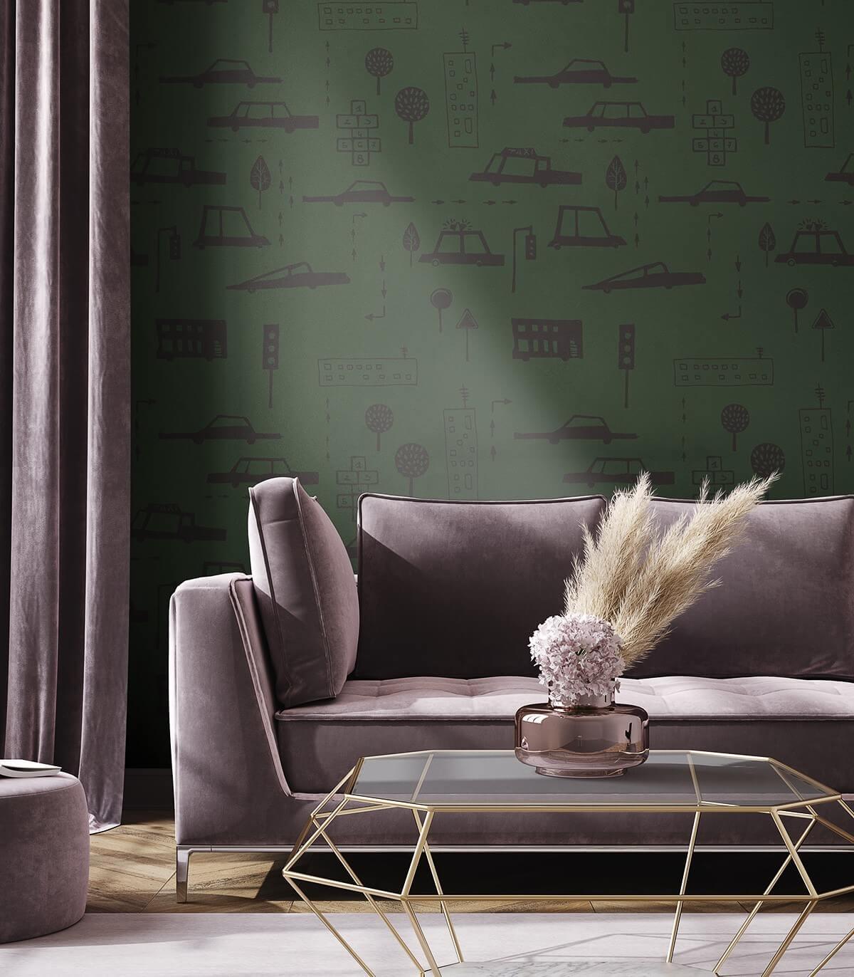 Tapeta CARS zielony Wallcolors Eye on Design