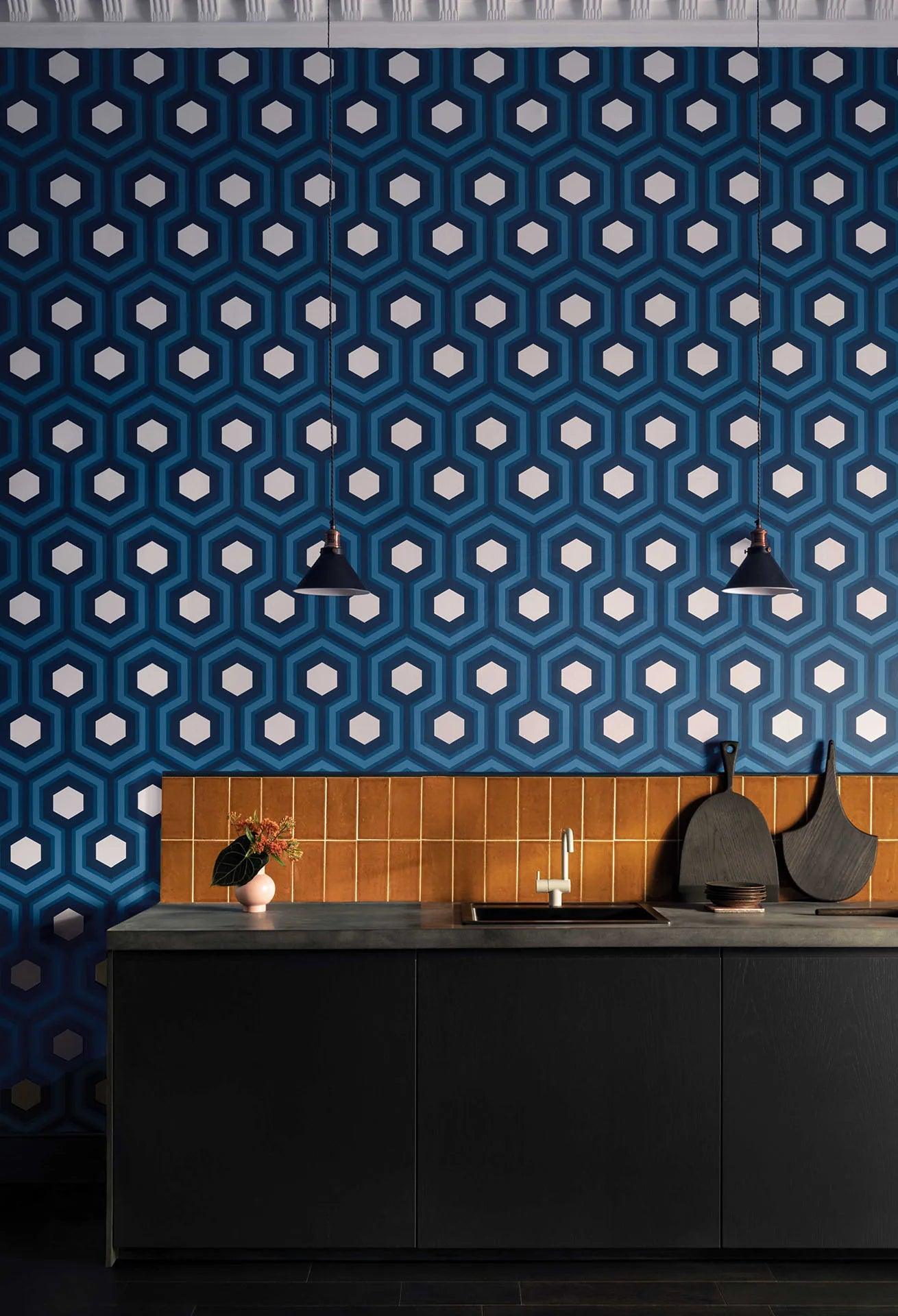 Wallpaper with a geometric hexagon pattern CONTEMPORARY COLLECTION - Hicks' Grand gray