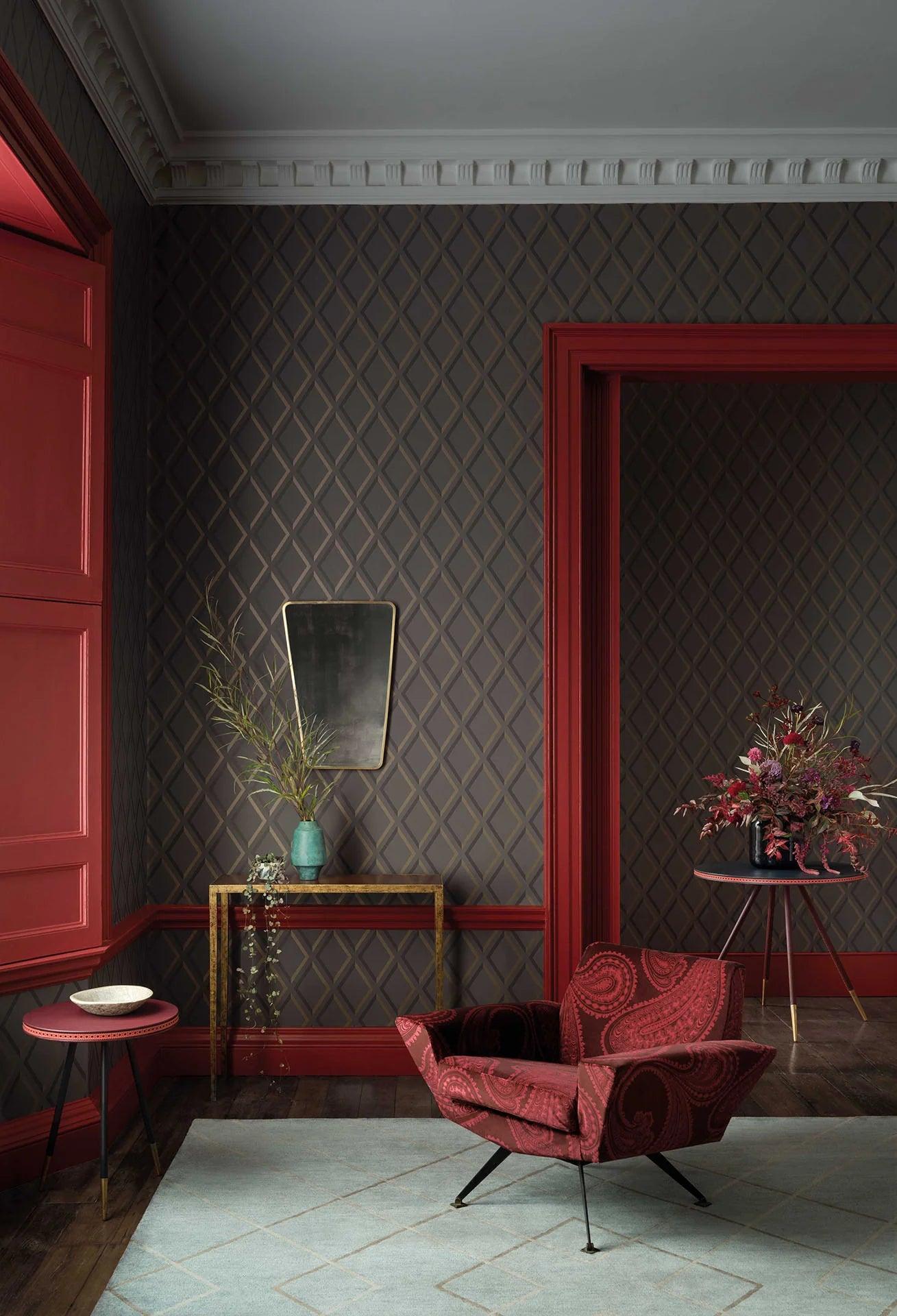 Wallpaper with a geometric check pattern CONTEMPORARY COLLECTION - Pompeian silver on gray