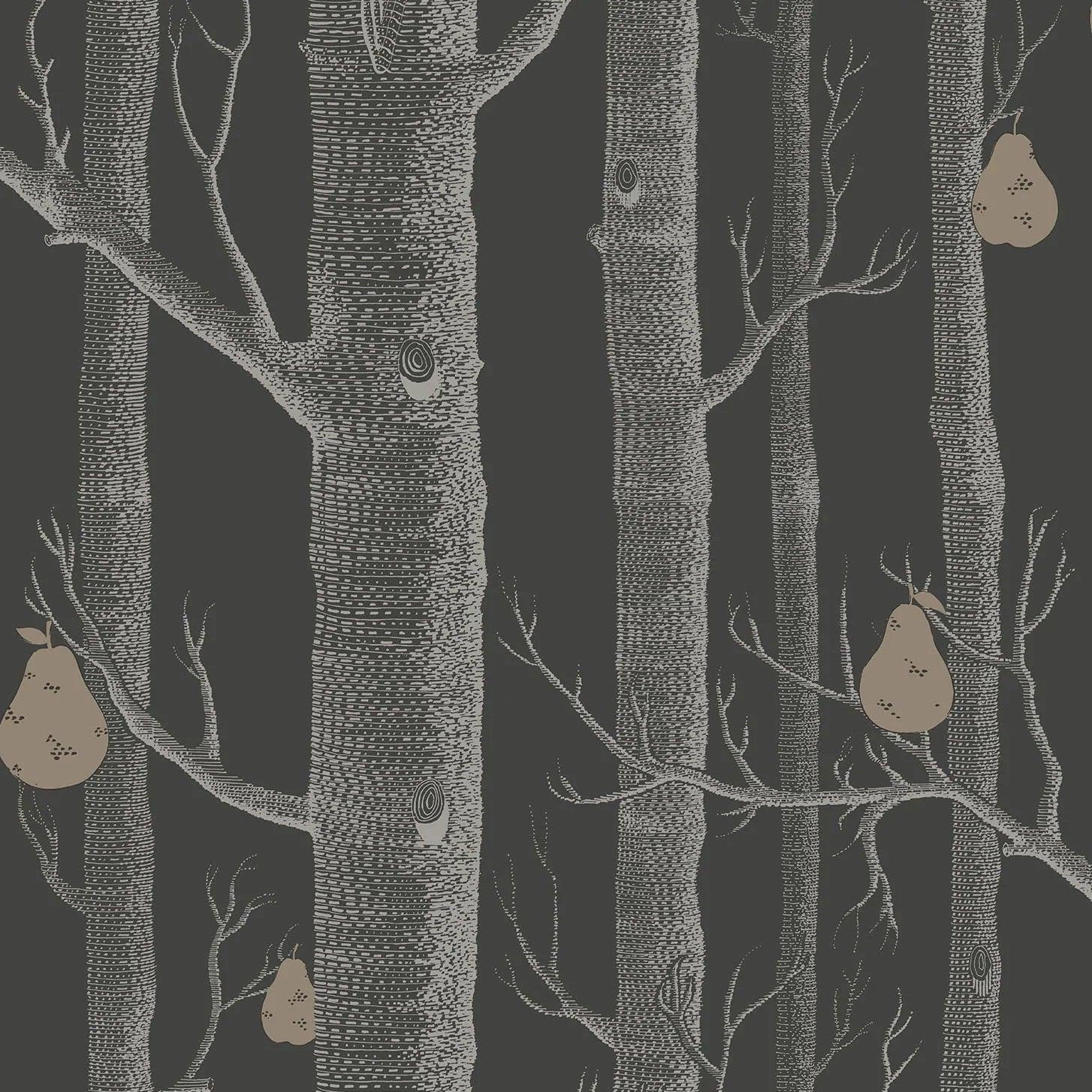 Tapeta z motywem roślinnym drzew CONTEMPORARY COLLECTION - Woods & Pears biel na czarnym – Cole & Son