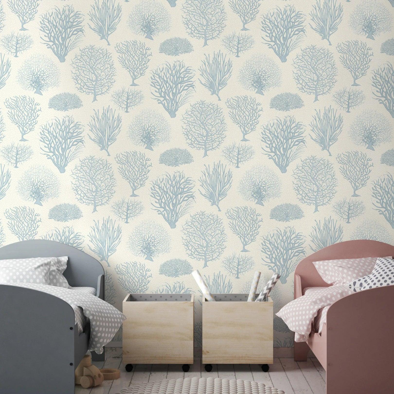 Wallpaper with a marine flora plant motif CURIO - Seafern beige