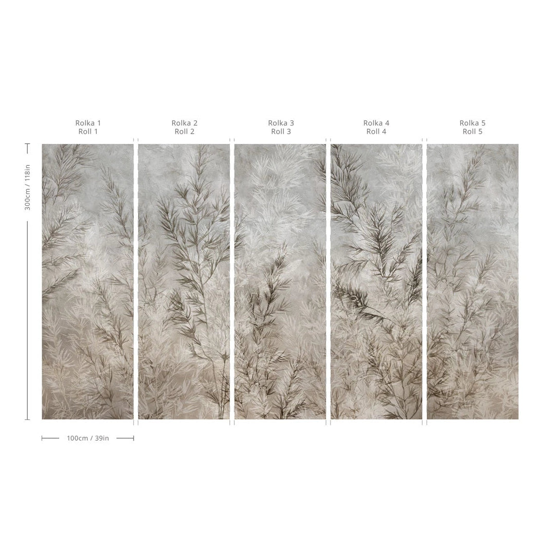 Vliesbehang met plantenmotief DROGE GRASS grijsbeige