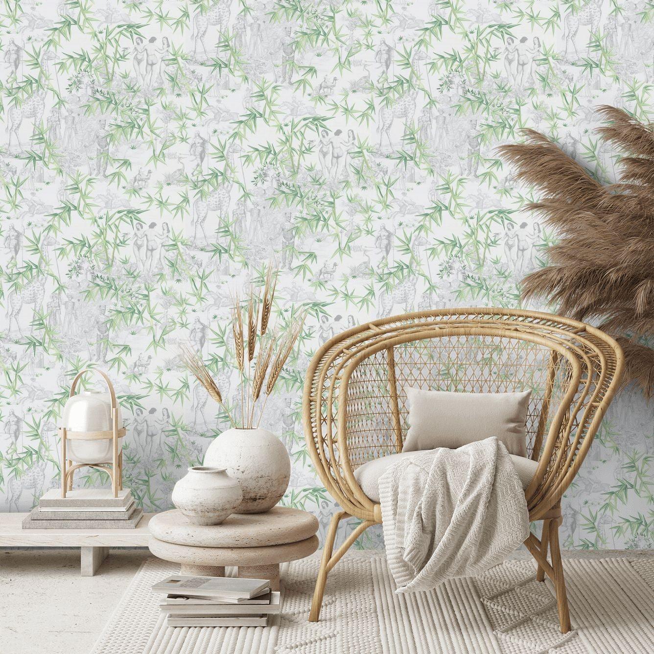 Tapeta EXOTISME VERT BUIS szary z zielonym Christian Lacroix Eye on Design