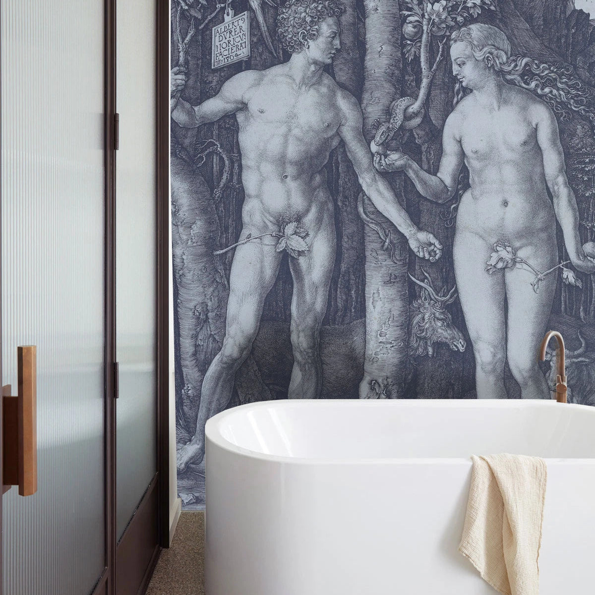 Tapete mit künstlerischer Landschaft des Paradieses VERBOTENE FRÜCHTE grau