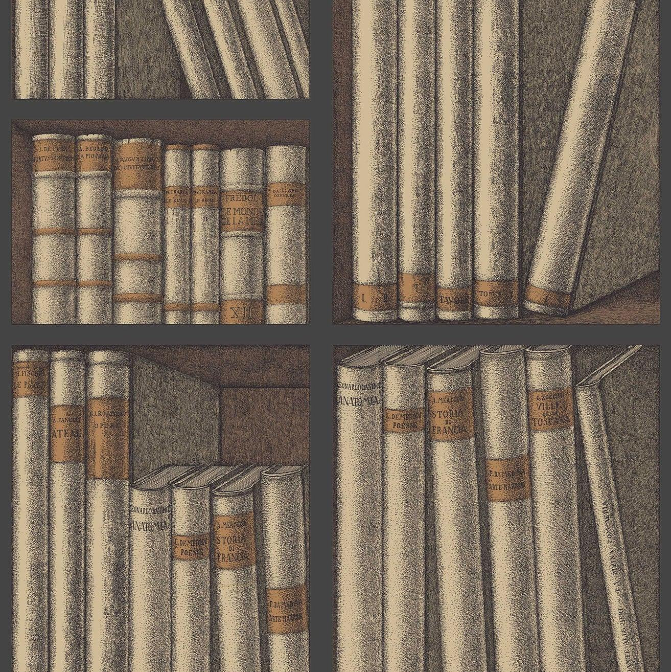 Tapeta z motywem biblioteki i książek FORNASETTI - Ex Libris beżowy – Cole & Son