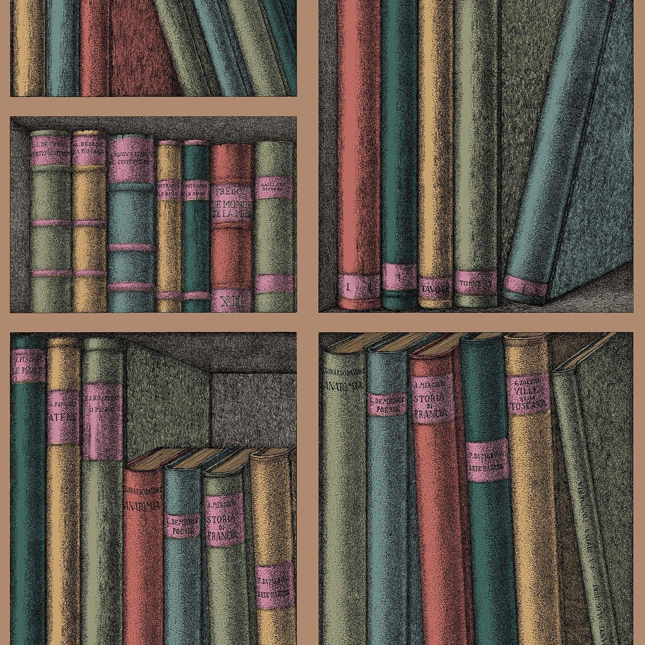 Tapeta z motywem biblioteki i książek FORNASETTI - Ex Libris wielobarwny – Cole & Son