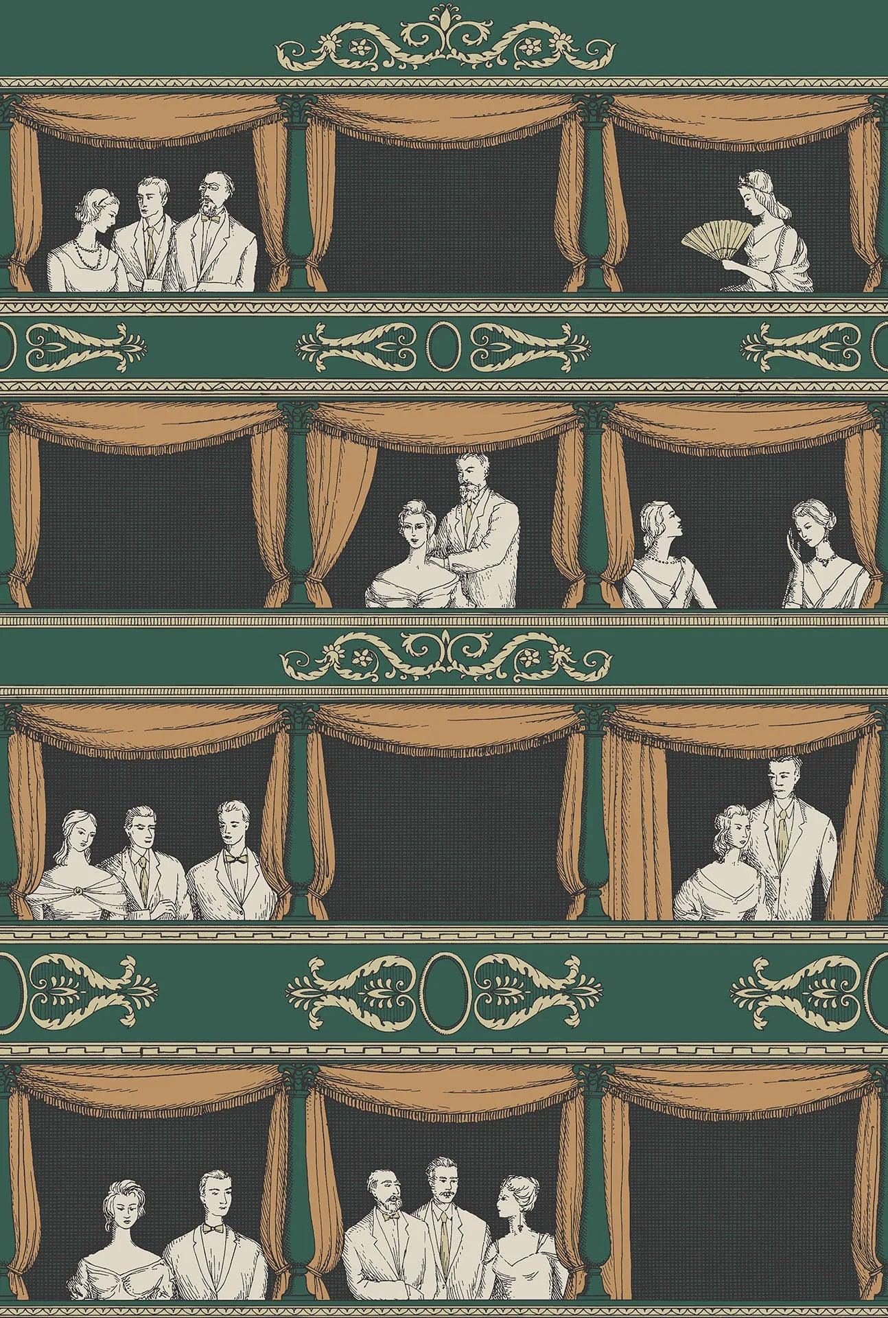 Tapete mit Landschaften italienischer Theaterbalkone FORNASETTI SENZA TEMPO - Teatro grün
